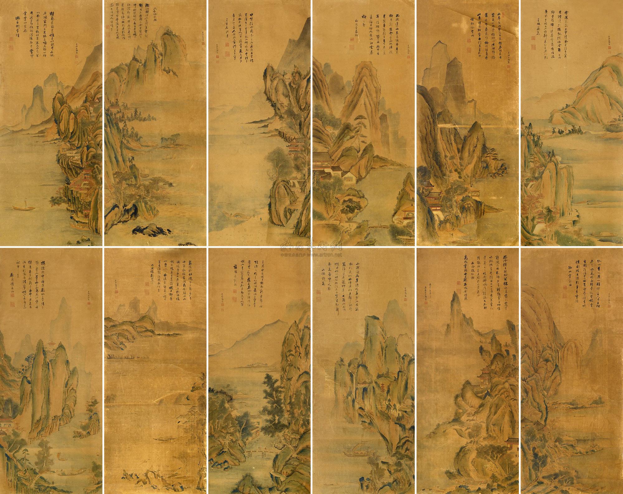 0222 西湖十二景 镜心 设色纸本