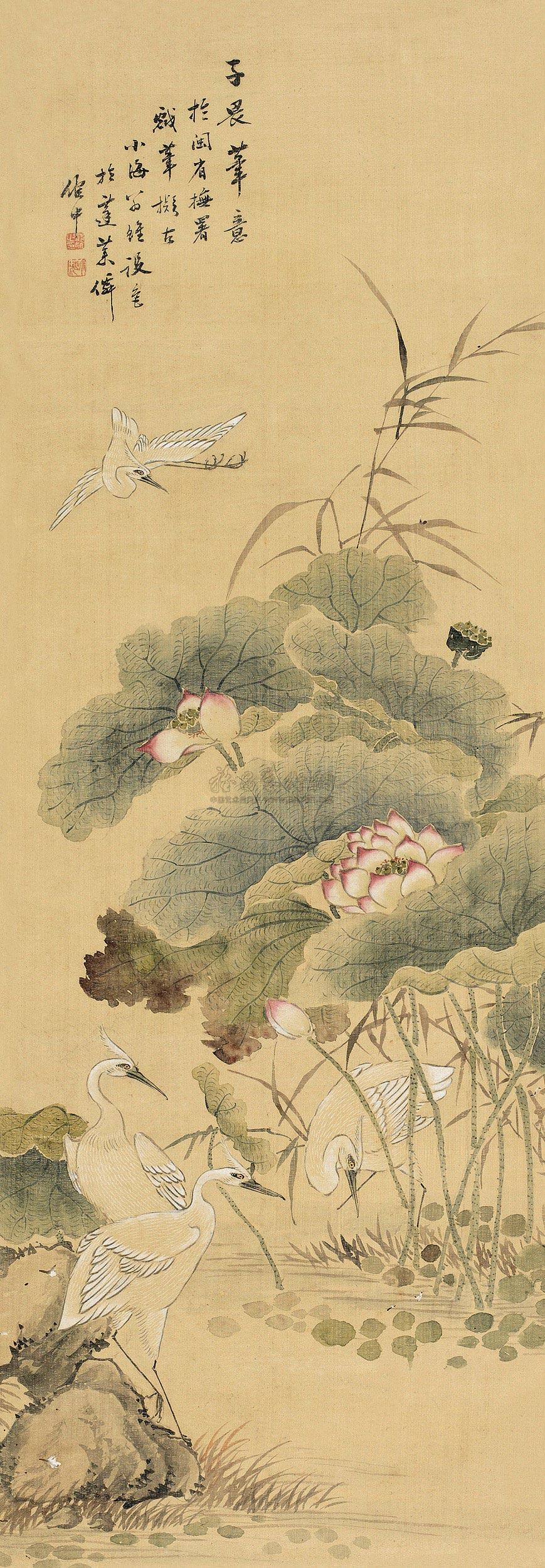 0698 白鹭莲花 立轴 设色绢本