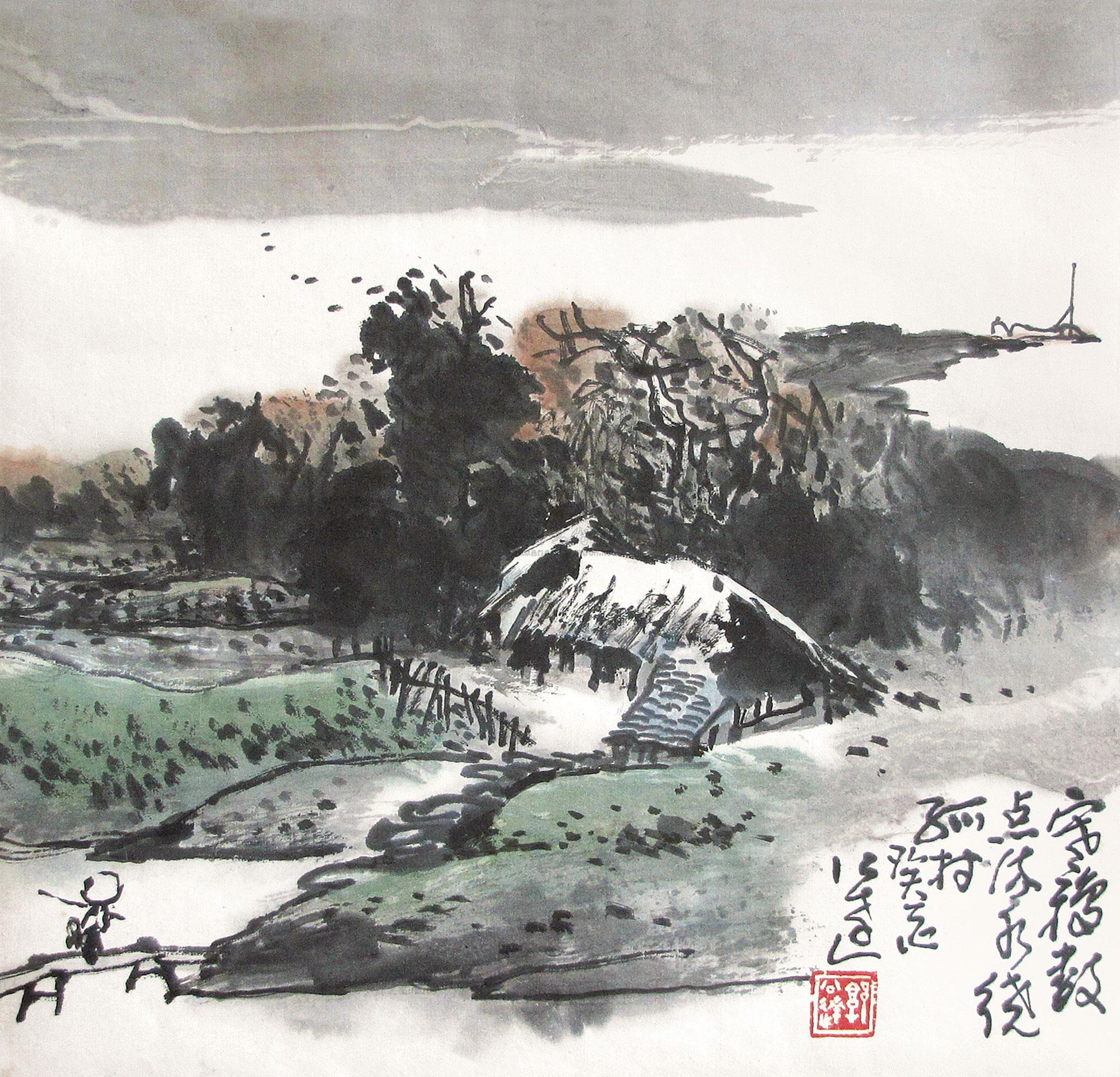 1250 流水绕孤村 镜片 纸本