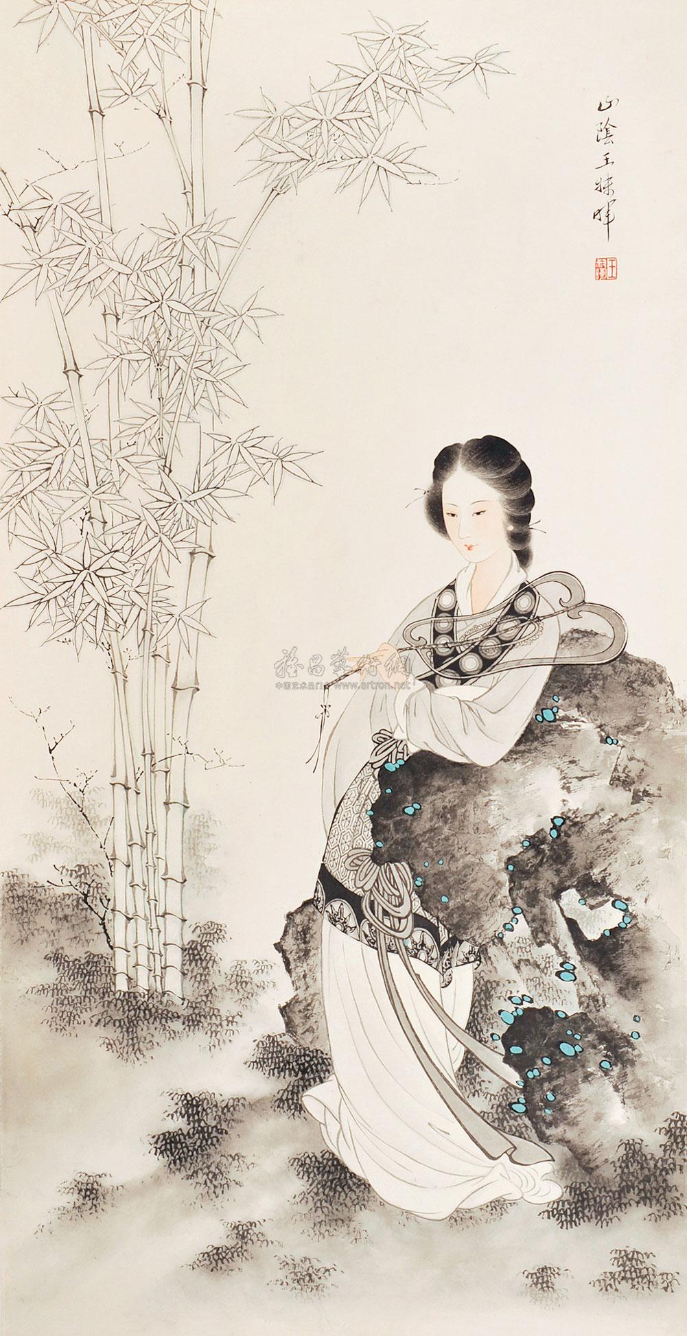 0693 执扇仕女 立轴 设色纸本