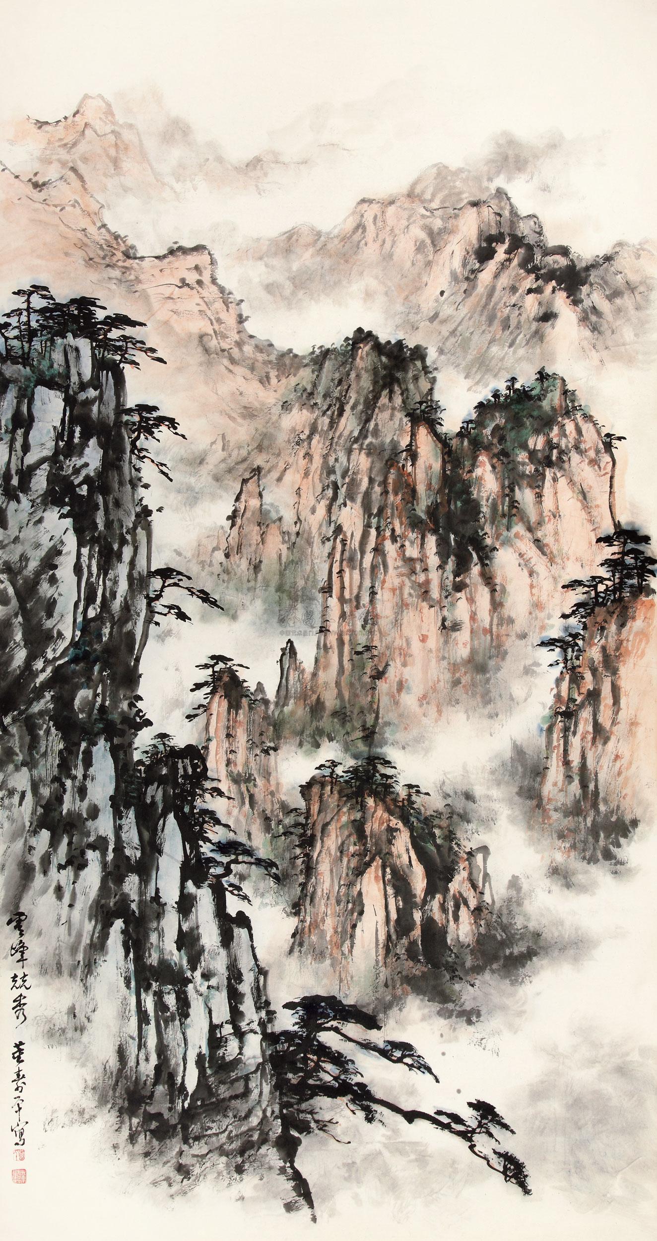 0915 云峰竞秀 镜心 纸本