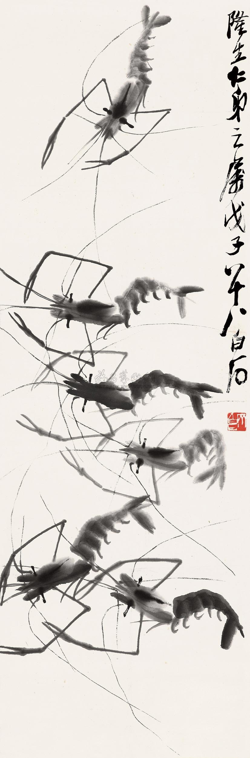 0157 1948年作 六虾图 立轴 水墨纸本