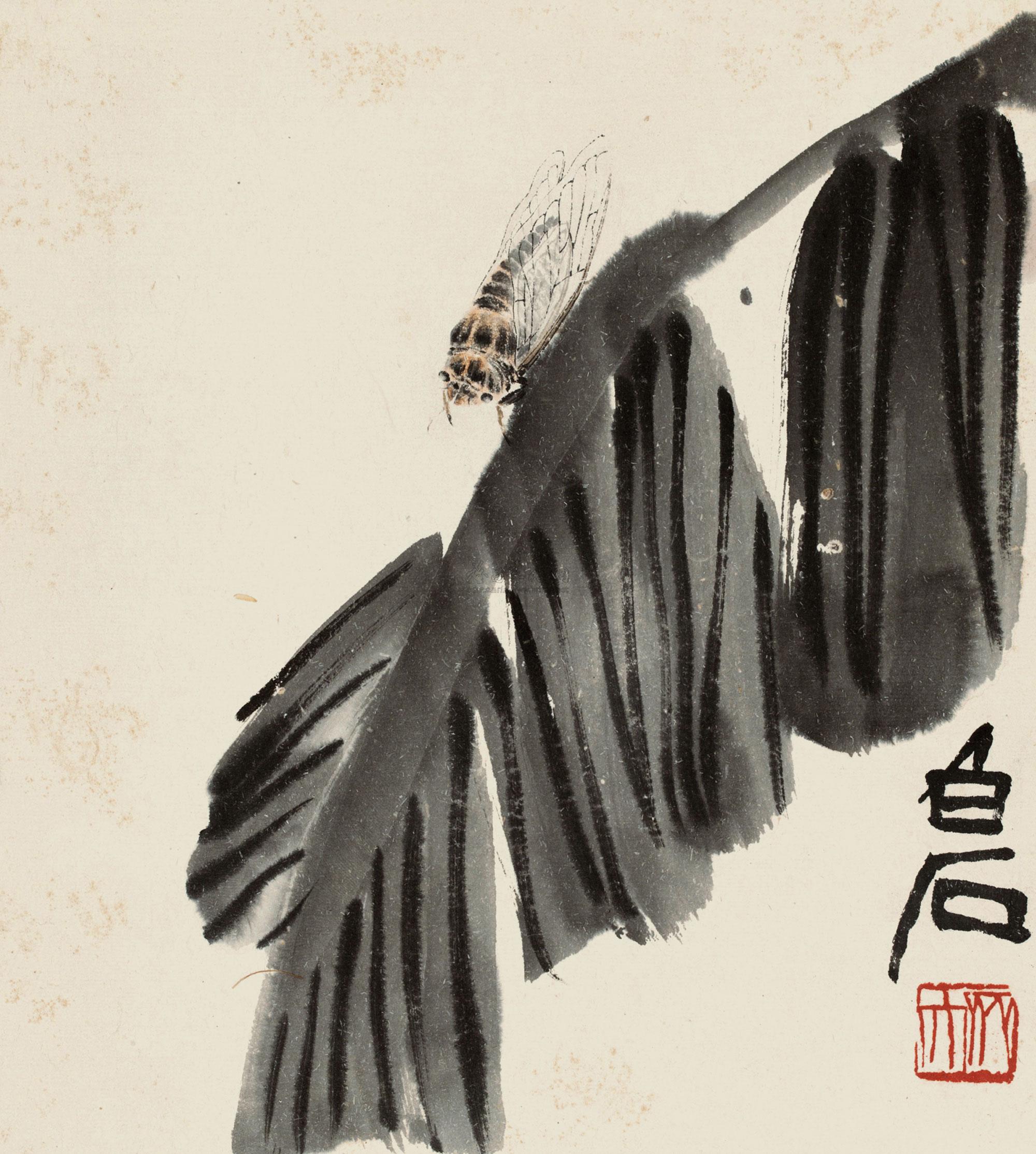 0514 芭蕉昆虫 镜框 设色纸本
