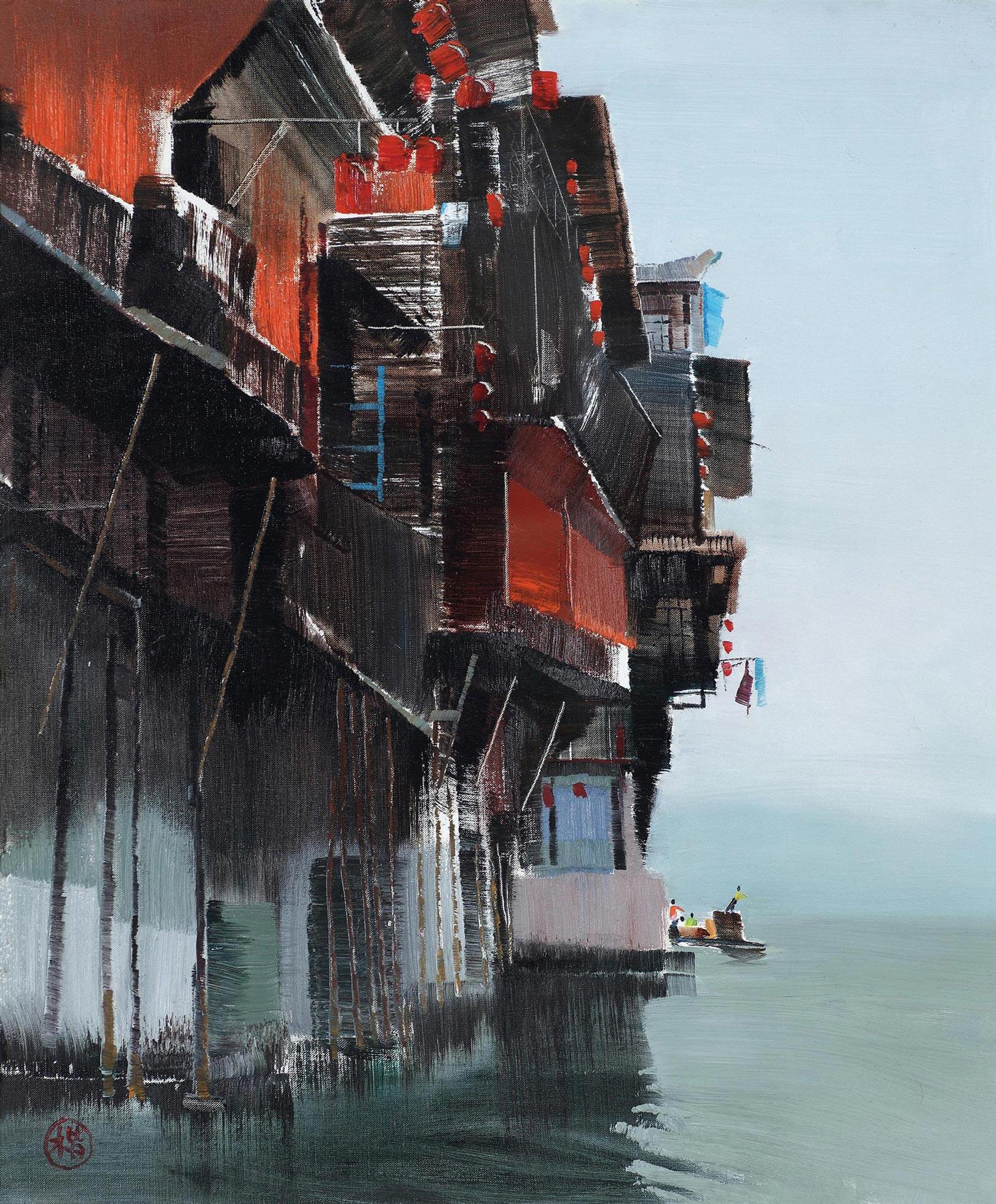 1526 吊角楼 布面 油画