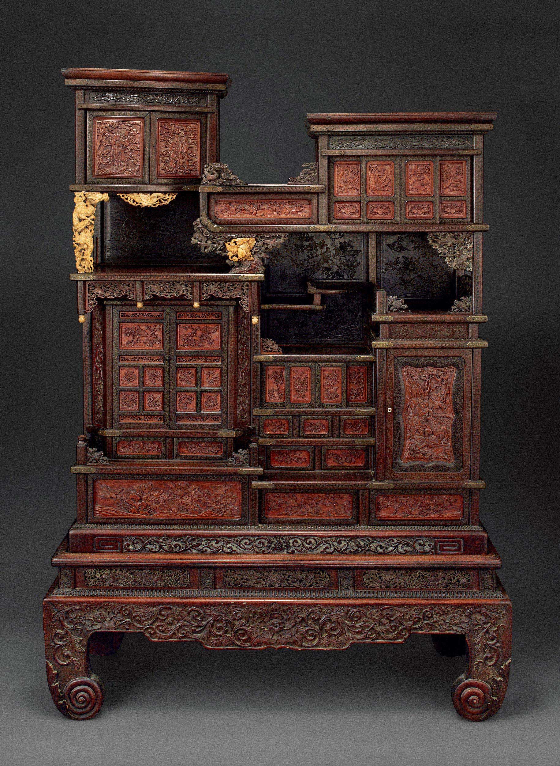 1859 清 紫檀嵌银丝浮雕八宝柜