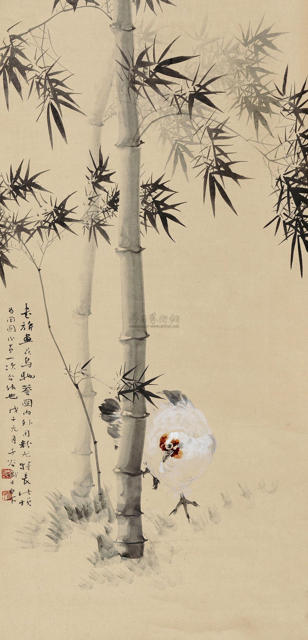 5328 竹鸡图 立轴 设色纸本