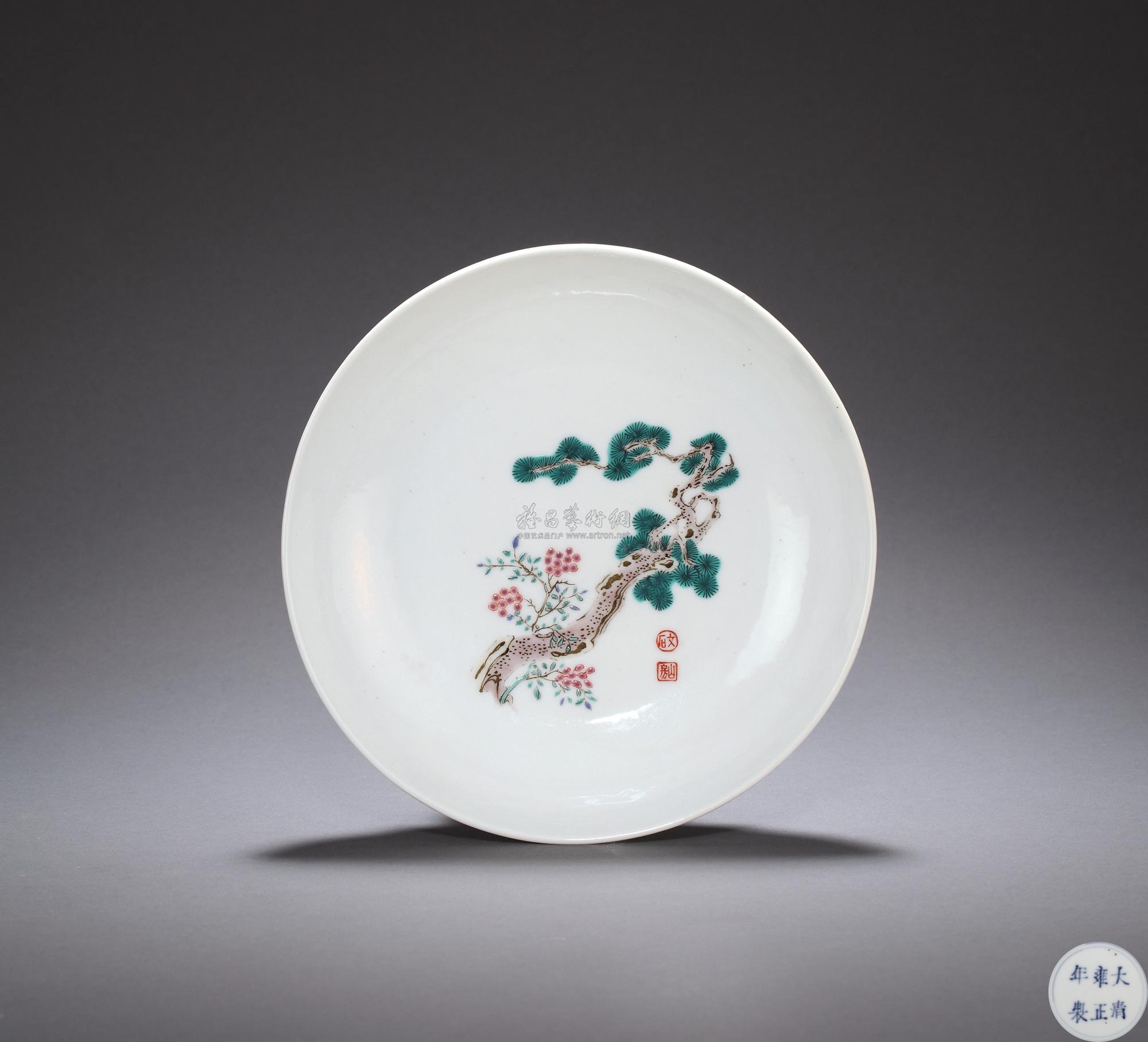 【清雍正 粉彩松树花卉盘】拍卖品_图片_价格_鉴赏_清代粉彩瓷器_雅昌