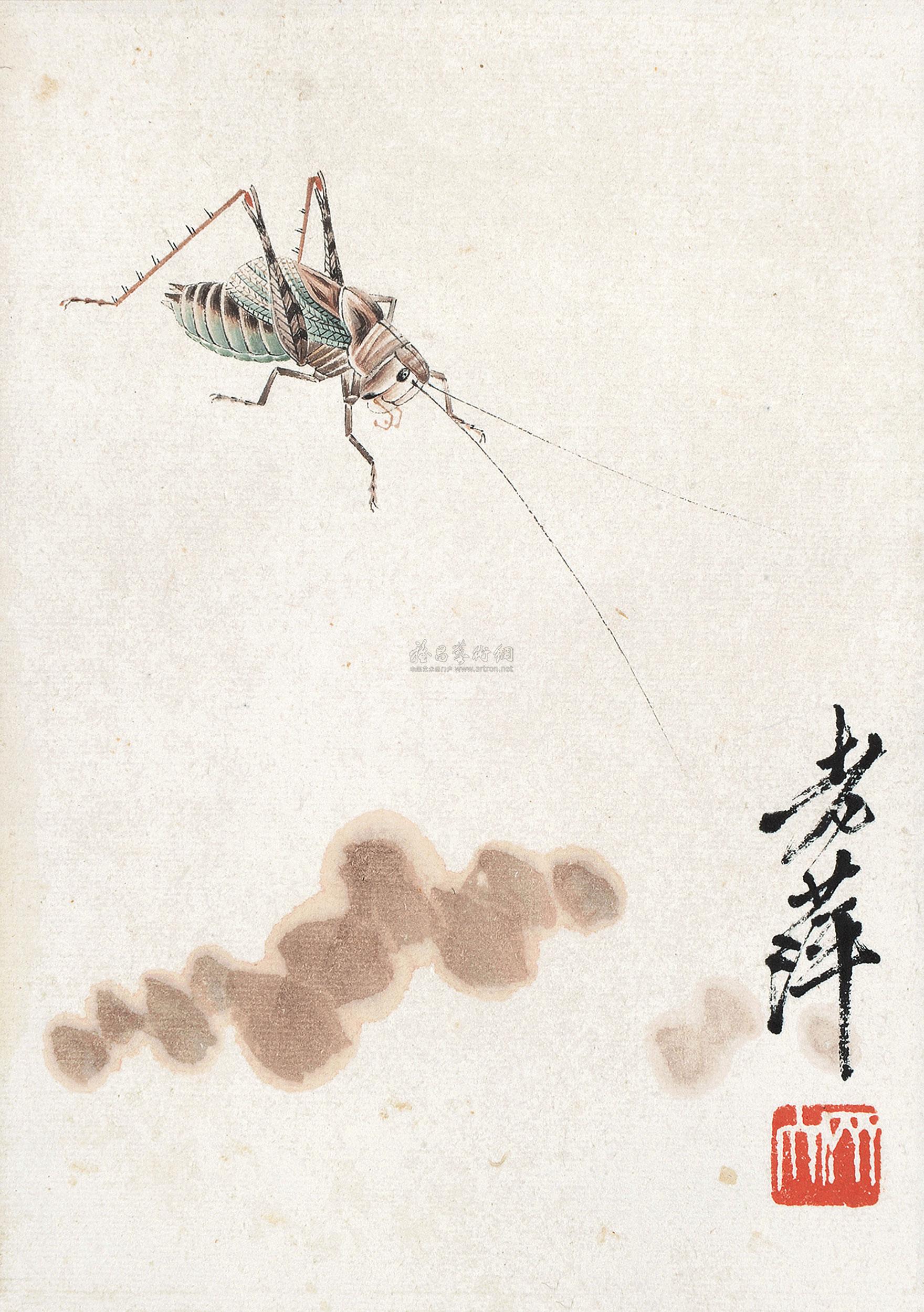 0381 草虫 镜片 设色纸本