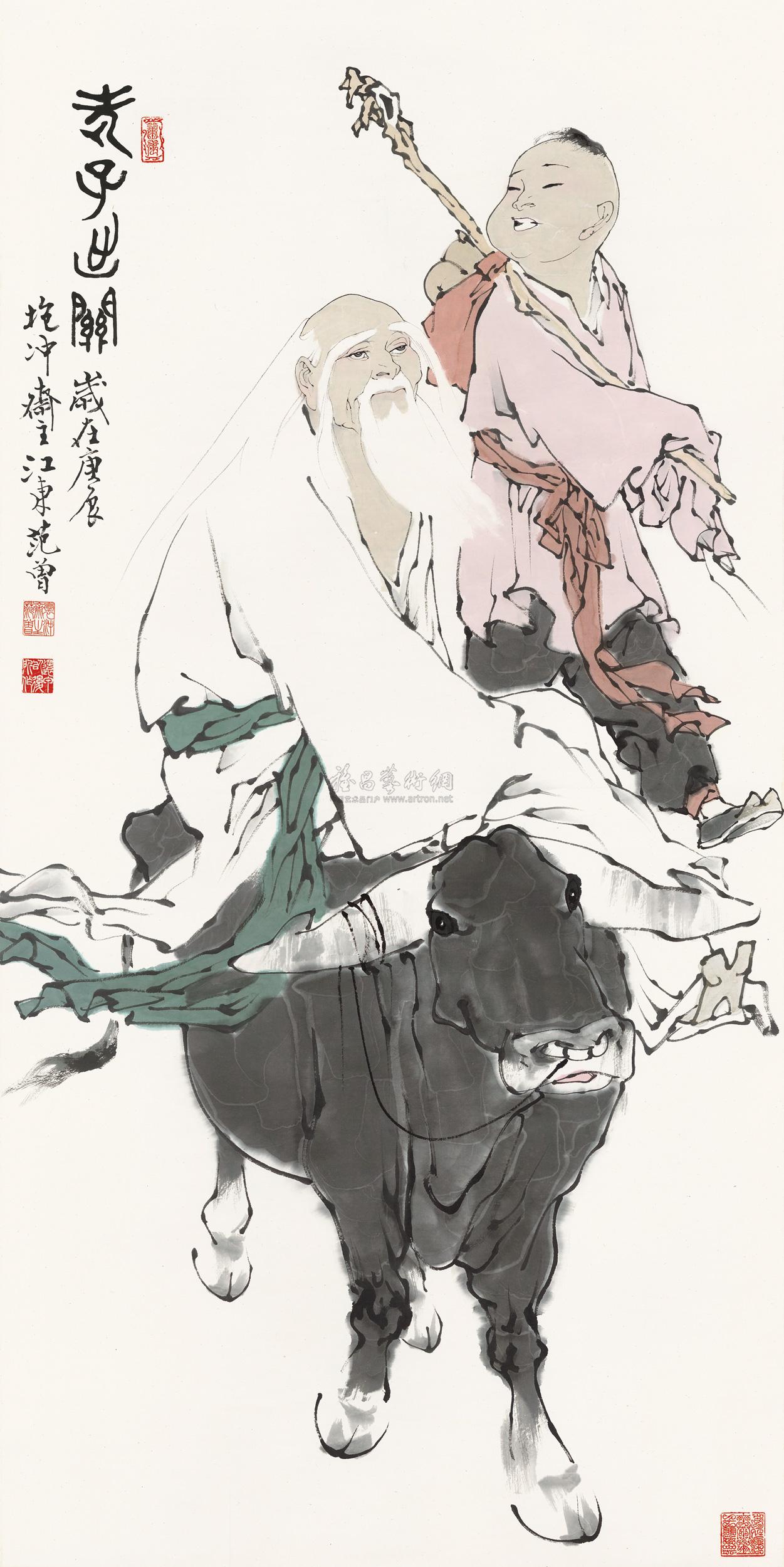0152 老子出关 立轴 设色纸本