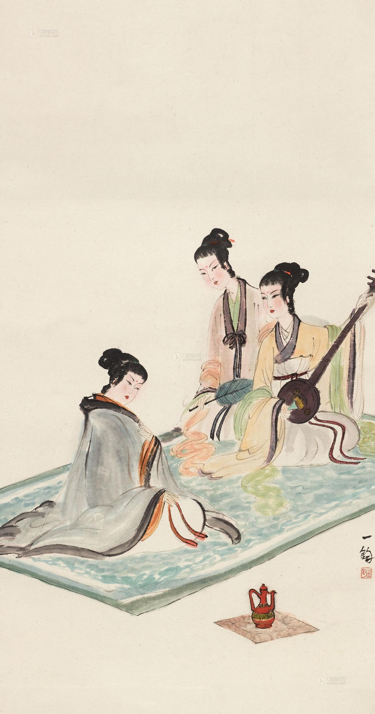 0053 宫乐图 立轴 设色纸本