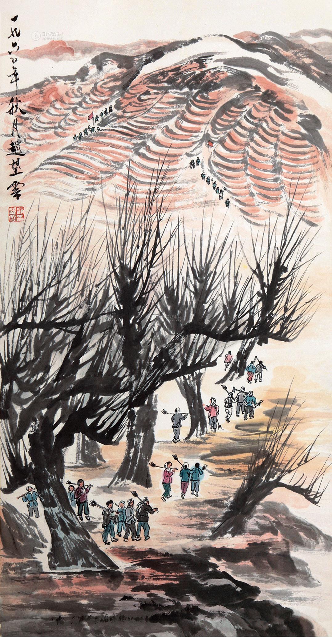 0022 春耕图 立轴 设色纸本