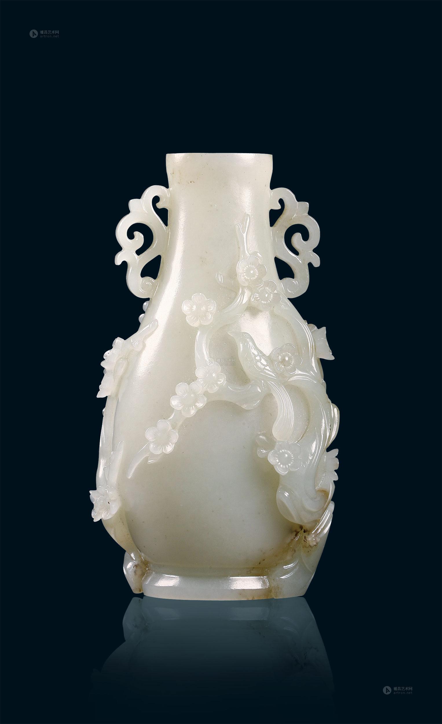 【清 和田玉喜鹊登梅双耳瓶】拍卖品_图片_价格_鉴赏_摆件_雅昌艺术品