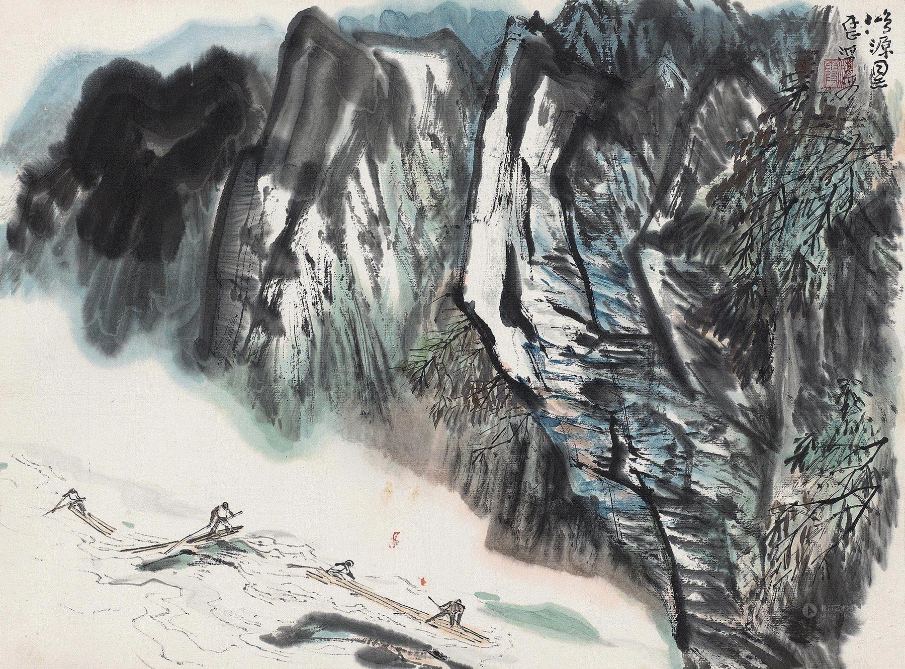 【激流勇进 镜心 设色纸本】拍卖品_图片_价格_鉴赏_绘画_雅昌艺术品