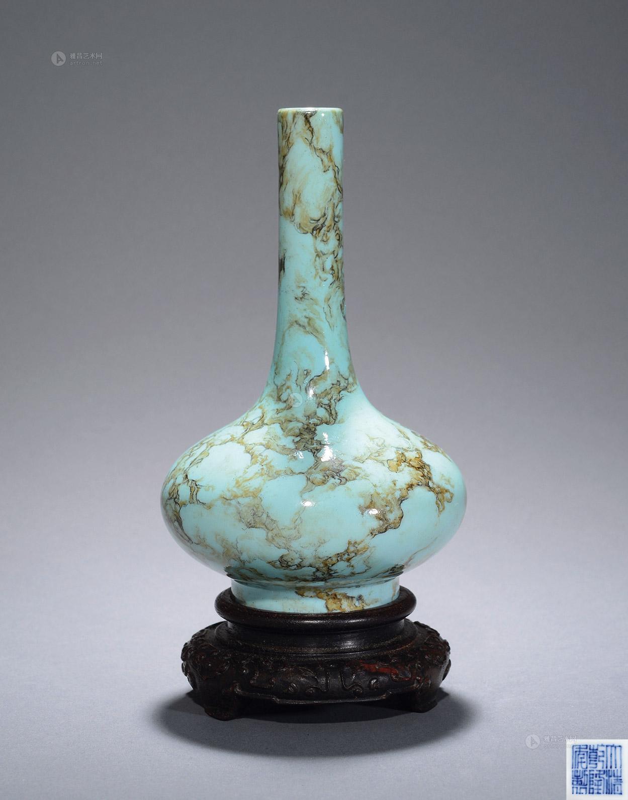 【清 松石绿釉仿石纹小瓶】拍卖品_图片_价格_鉴赏_清代单色釉瓷器