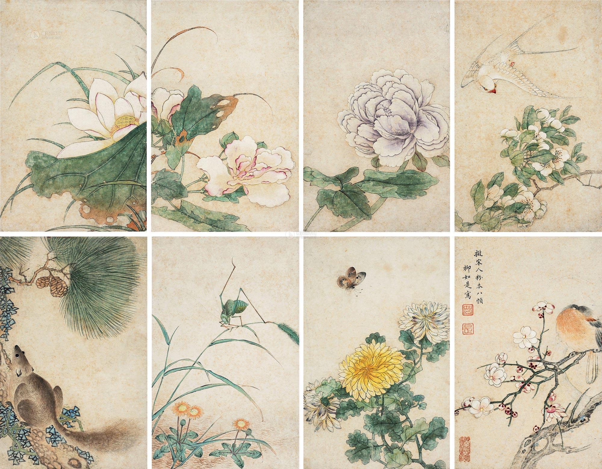 【拟宋人花鸟 册页 (八开) 设色纸本】拍卖品_图片_价格_鉴赏_绘画