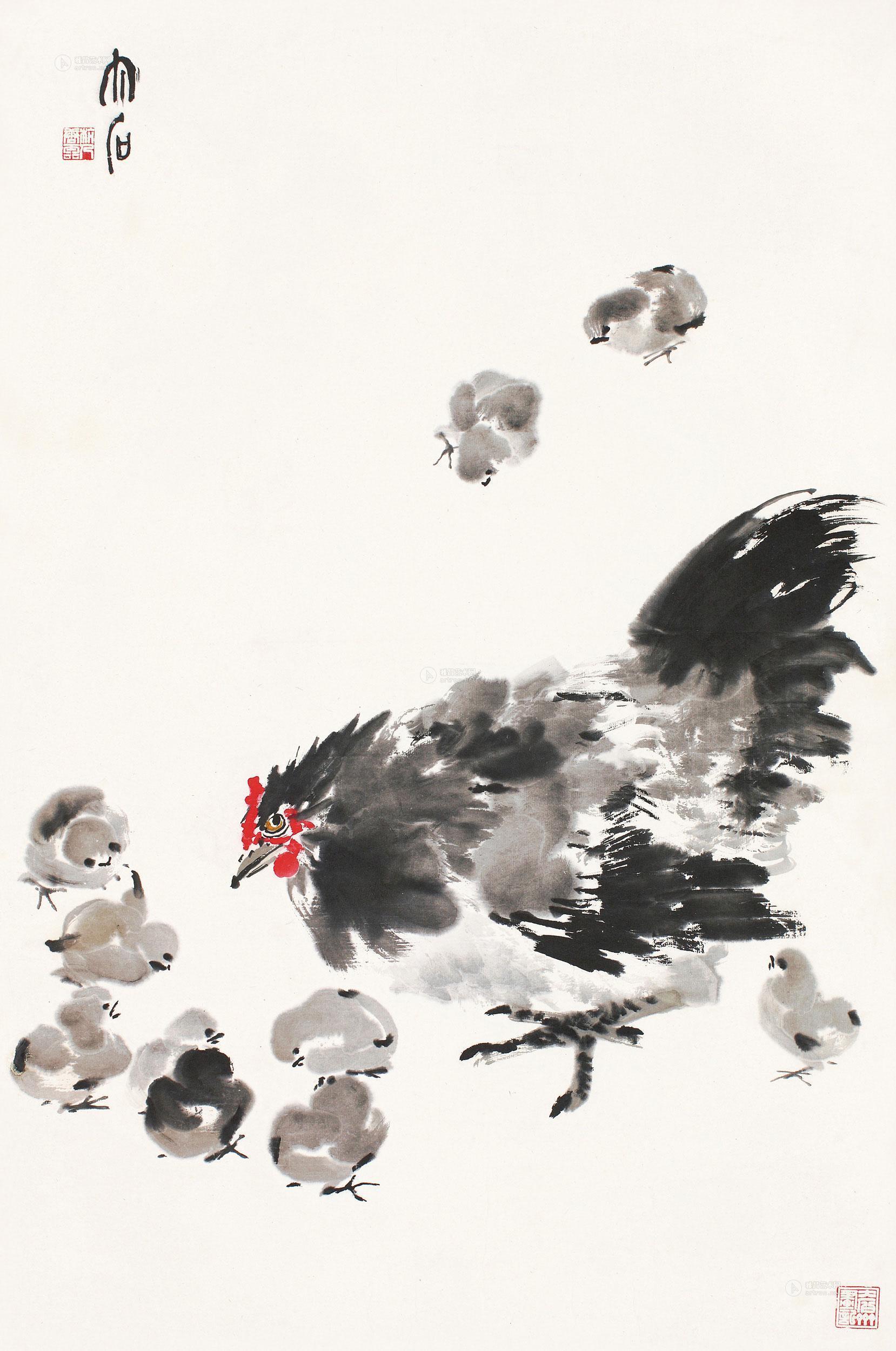 母鸡带小鸡的寓意国画图片