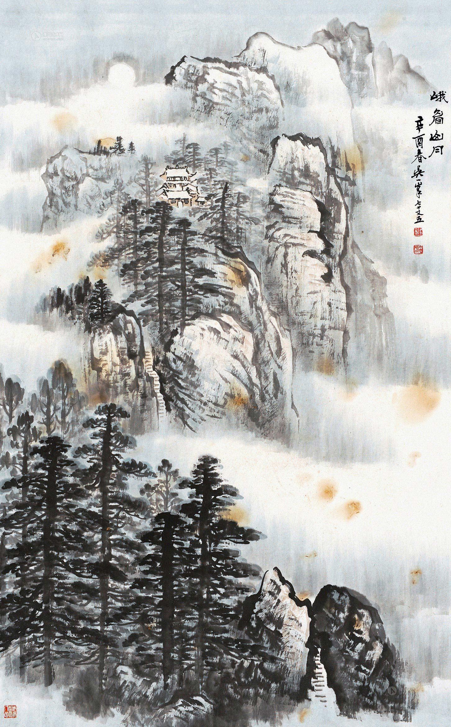 【峨眉山月 立轴 设色纸本】拍卖品_图片_价格_鉴赏_绘画_雅昌艺术品