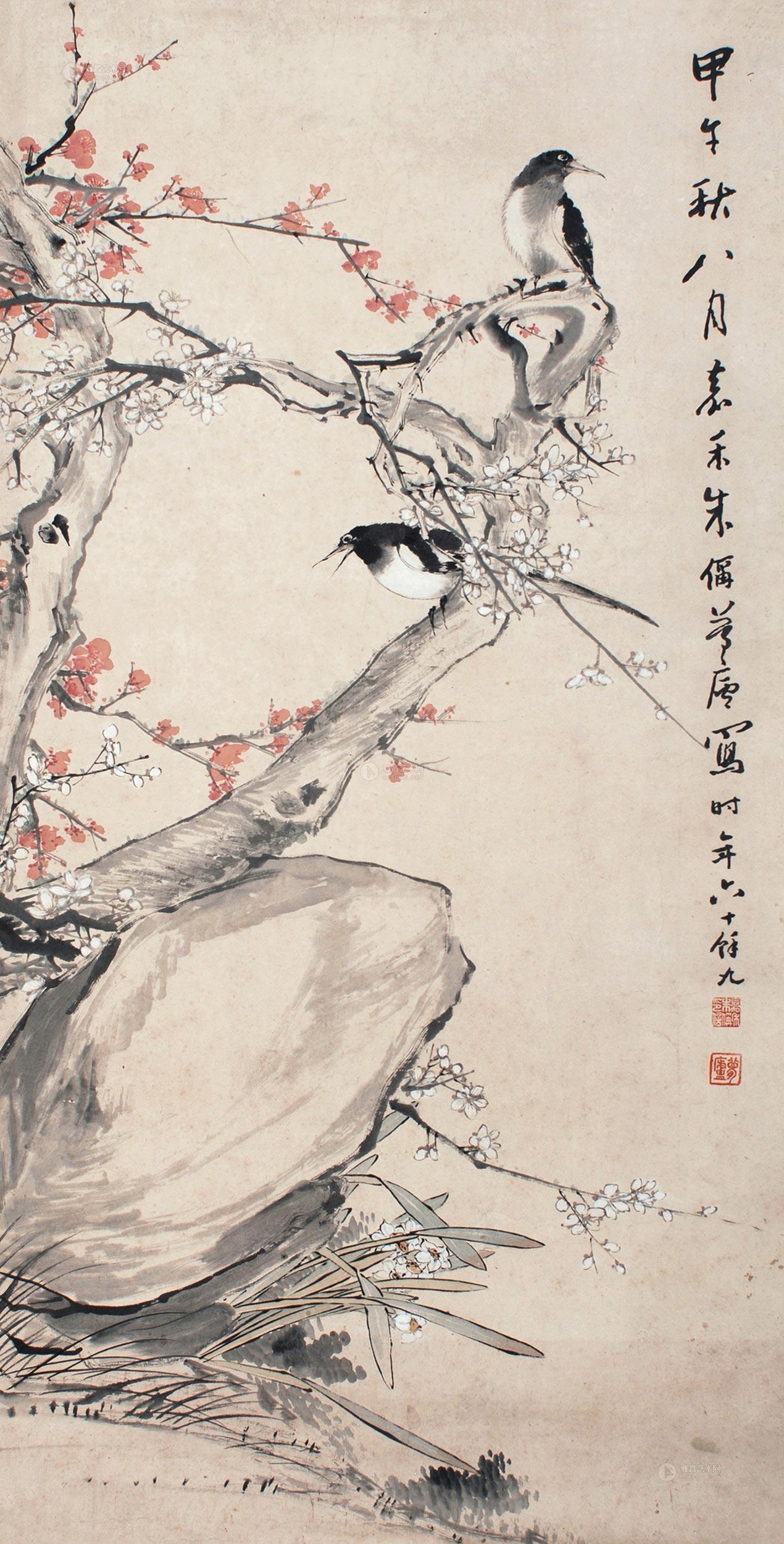 0018 喜上眉梢 镜片 设色纸本