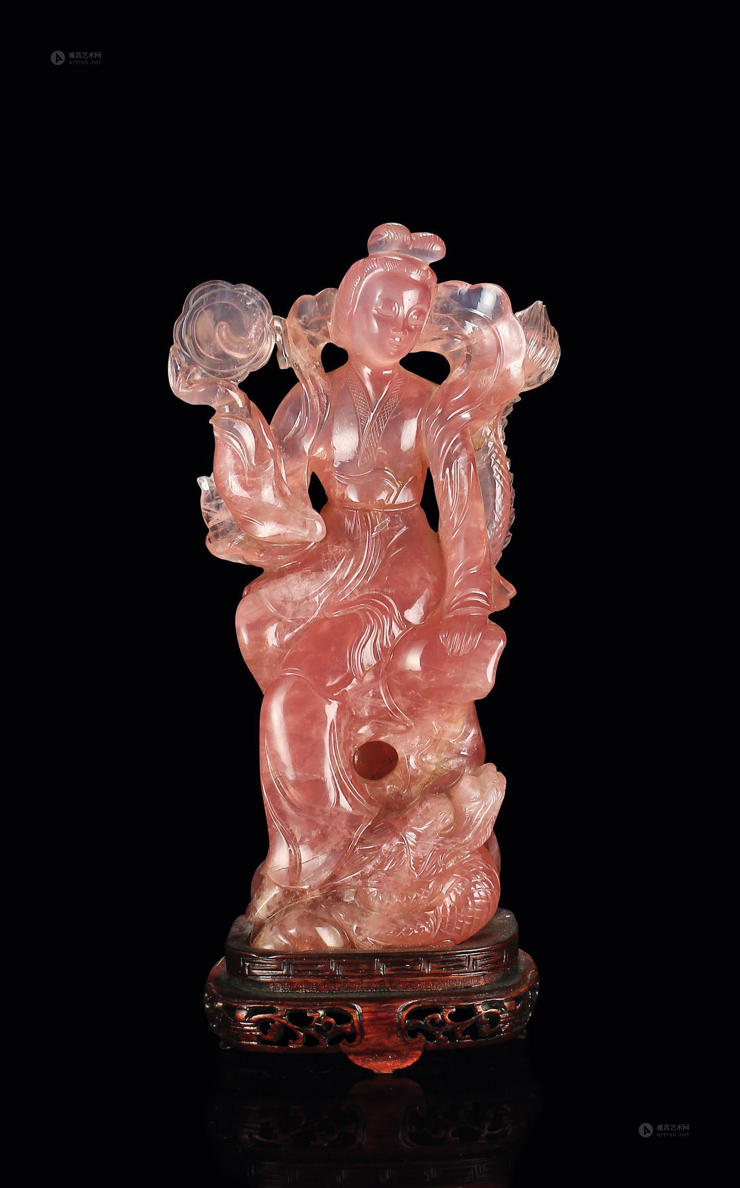 0162 民国 芙蓉石雕仕女摆件