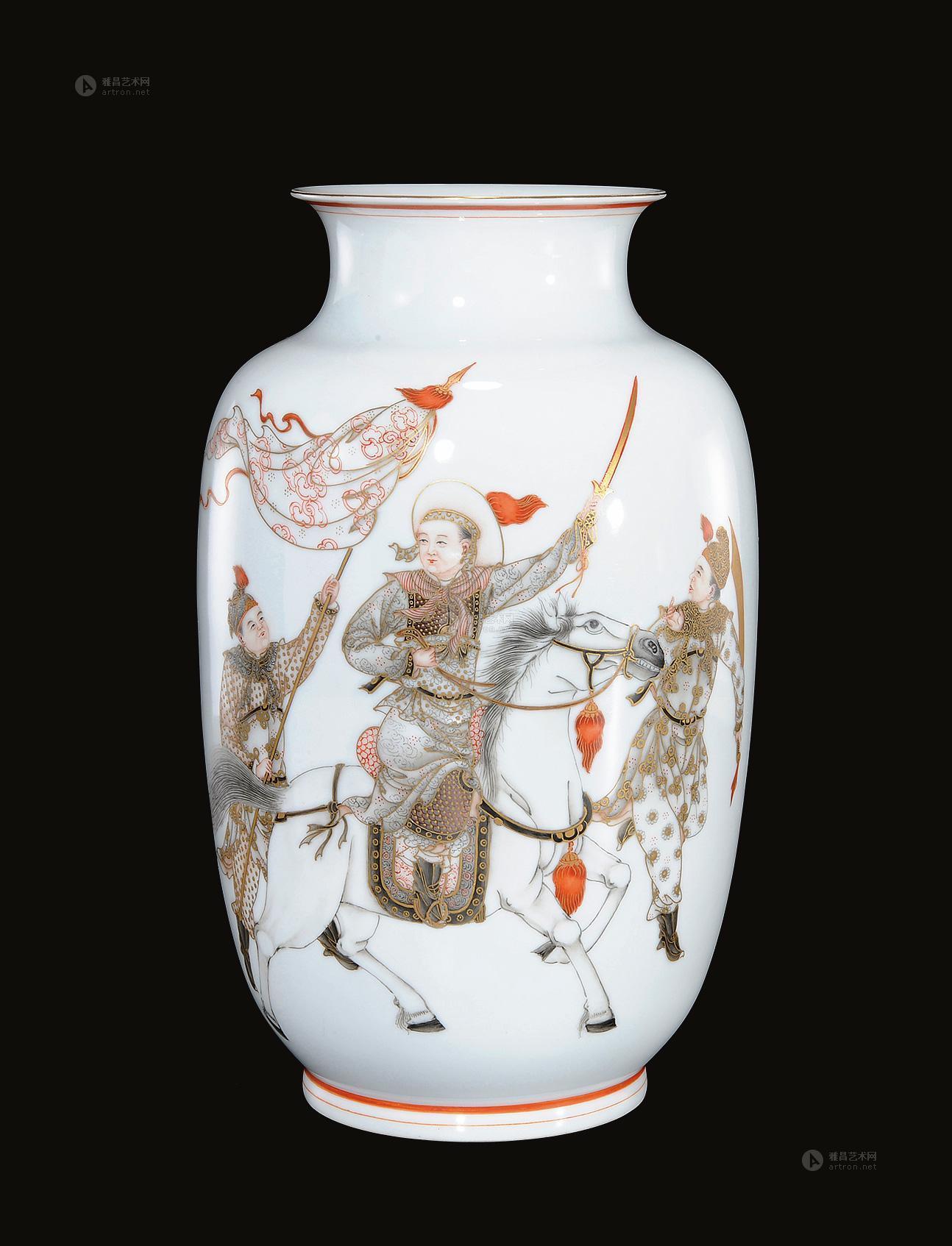 2263 60年代 周湘甫墨彩描金木兰从军瓶 (一件)