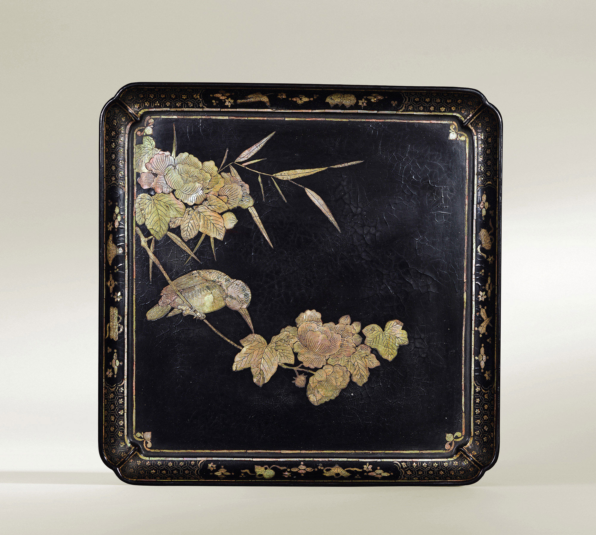 7088 明晚期 黑漆螺钿花鸟香盘