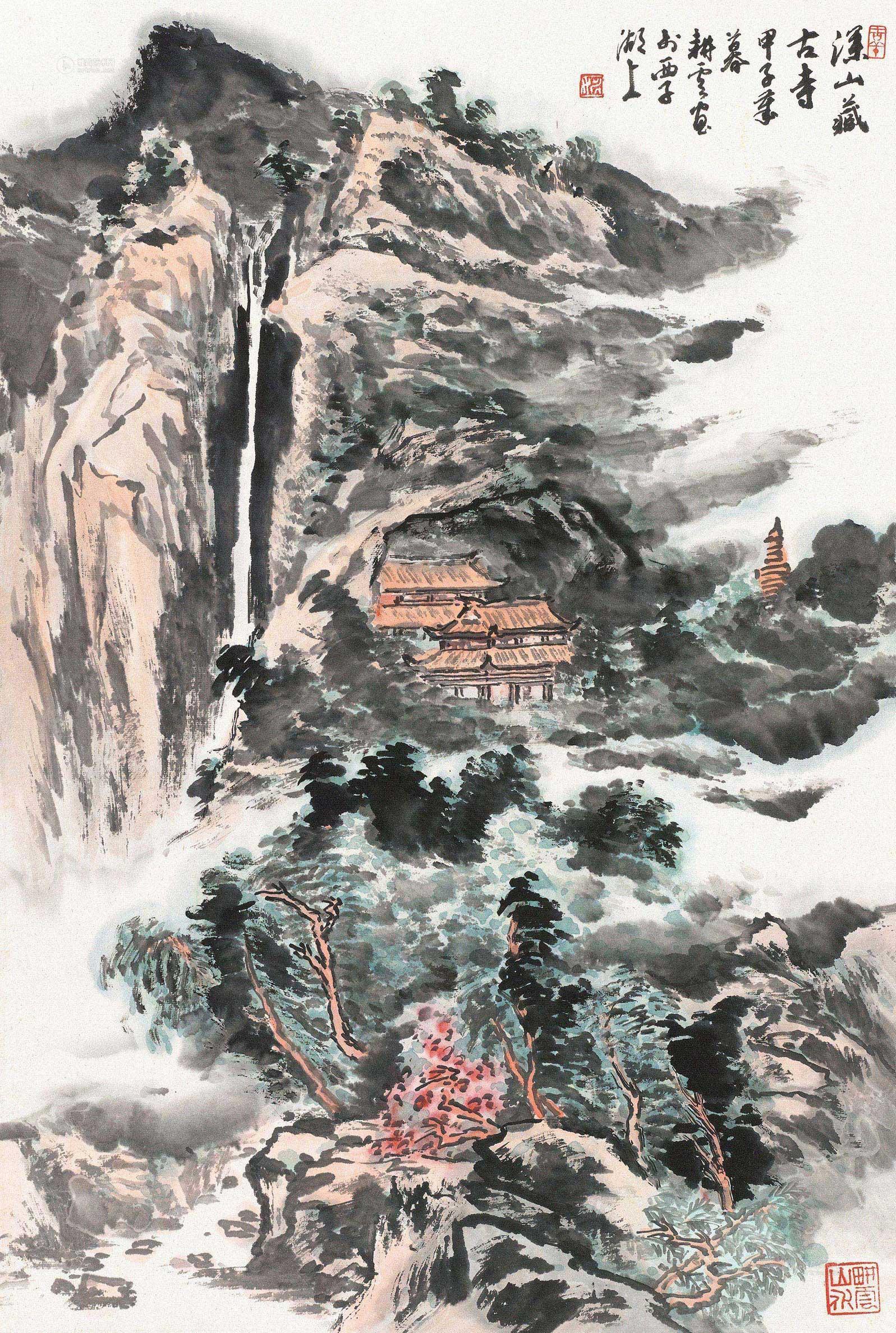 深山藏古寺山水画图片