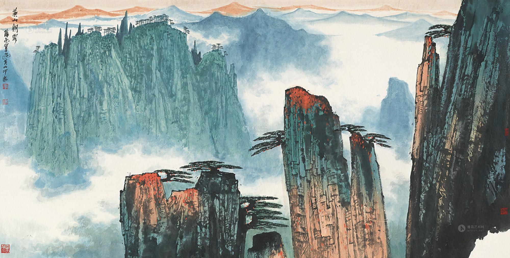 【黄山朝霞 镜心 设色纸本】拍卖品_图片_价格_鉴赏_绘画_雅昌艺术品