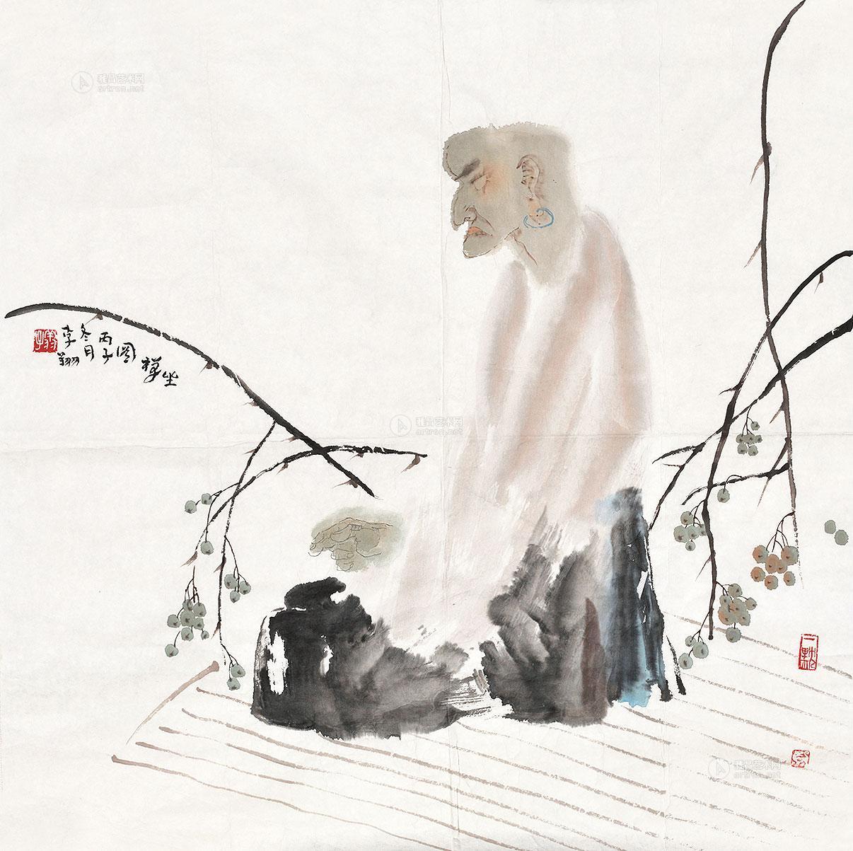 0186 坐禅图 镜心 设色纸本