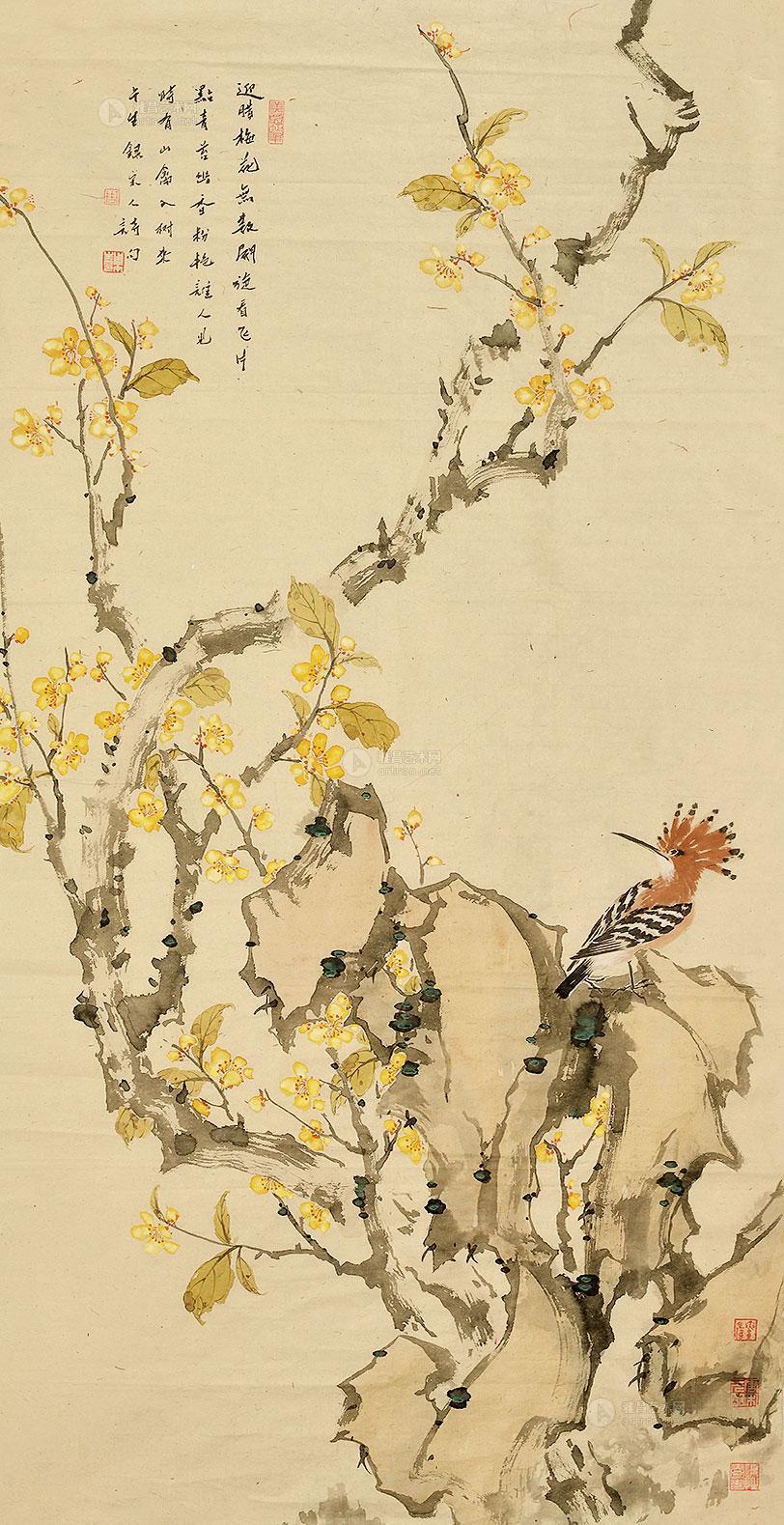 【迎腊梅花无数开 镜心 设色纸本】拍卖品_图片_价格_鉴赏_绘画_雅昌