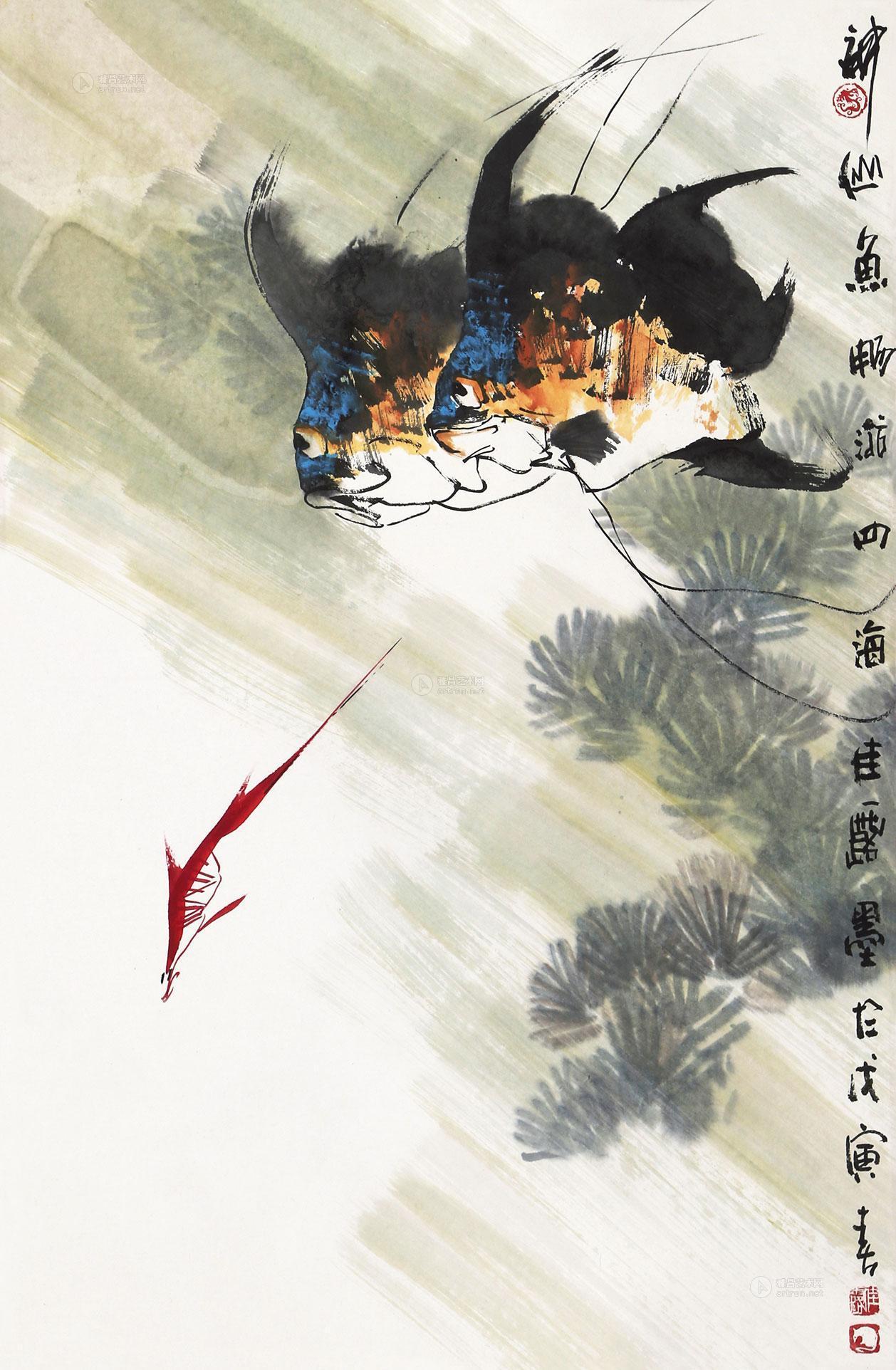 0623 神仙鱼 镜片 设色纸本