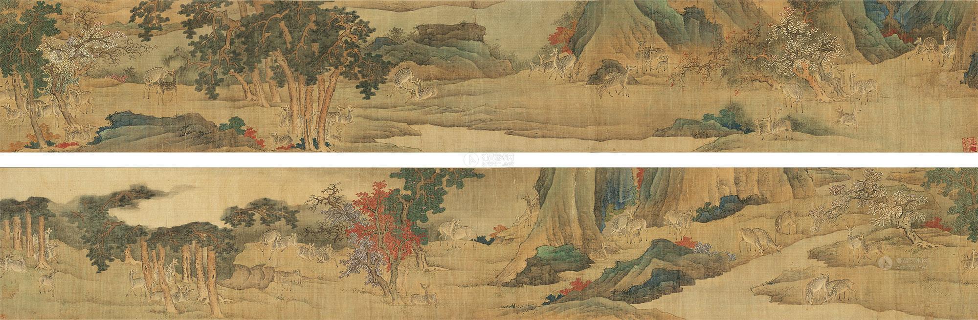 *1280 百鹿图卷 手卷 绢本