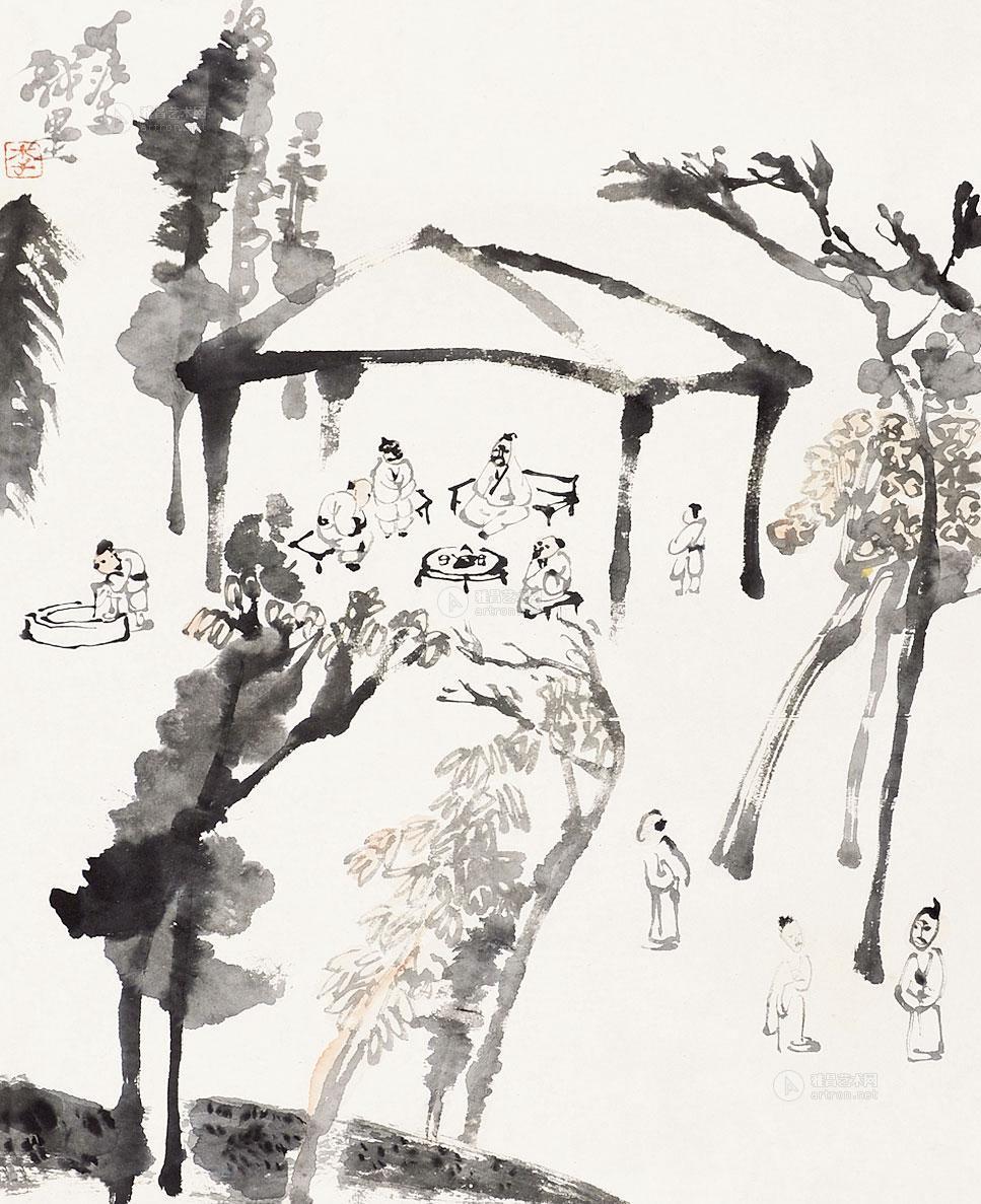 【聚贤饮茶图 镜心 纸本】拍卖品_图片_价格_鉴赏_绘画_雅昌艺术品
