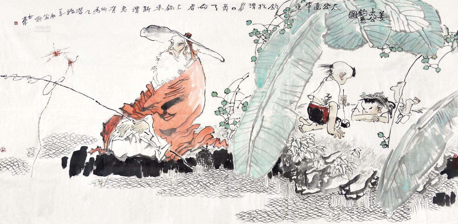0179 姜太公钓鱼图 软片 设色纸本