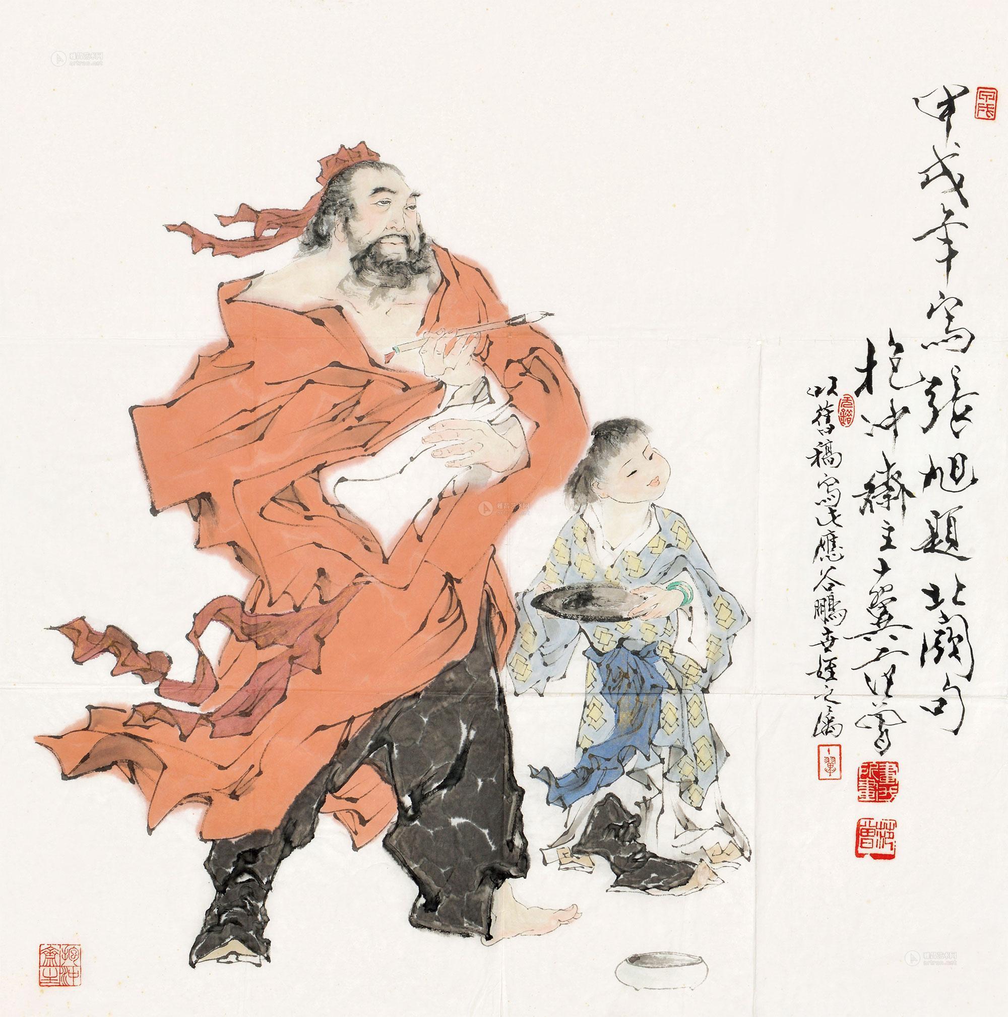 0089 张旭题句 镜心 设色纸本