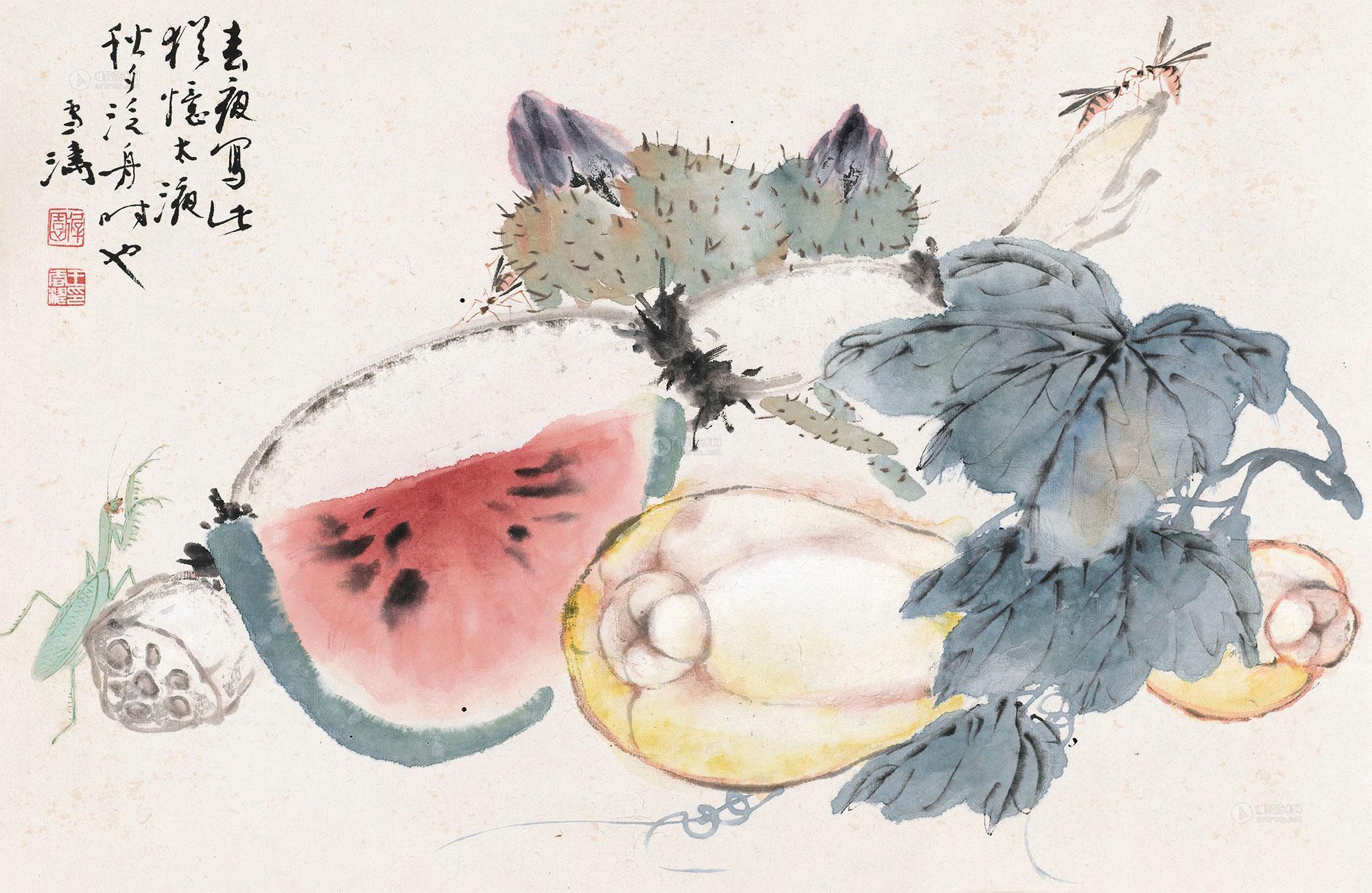 【瓜果草虫 镜框 设色纸本】拍卖品_图片_价格_鉴赏_绘画_雅昌艺术品