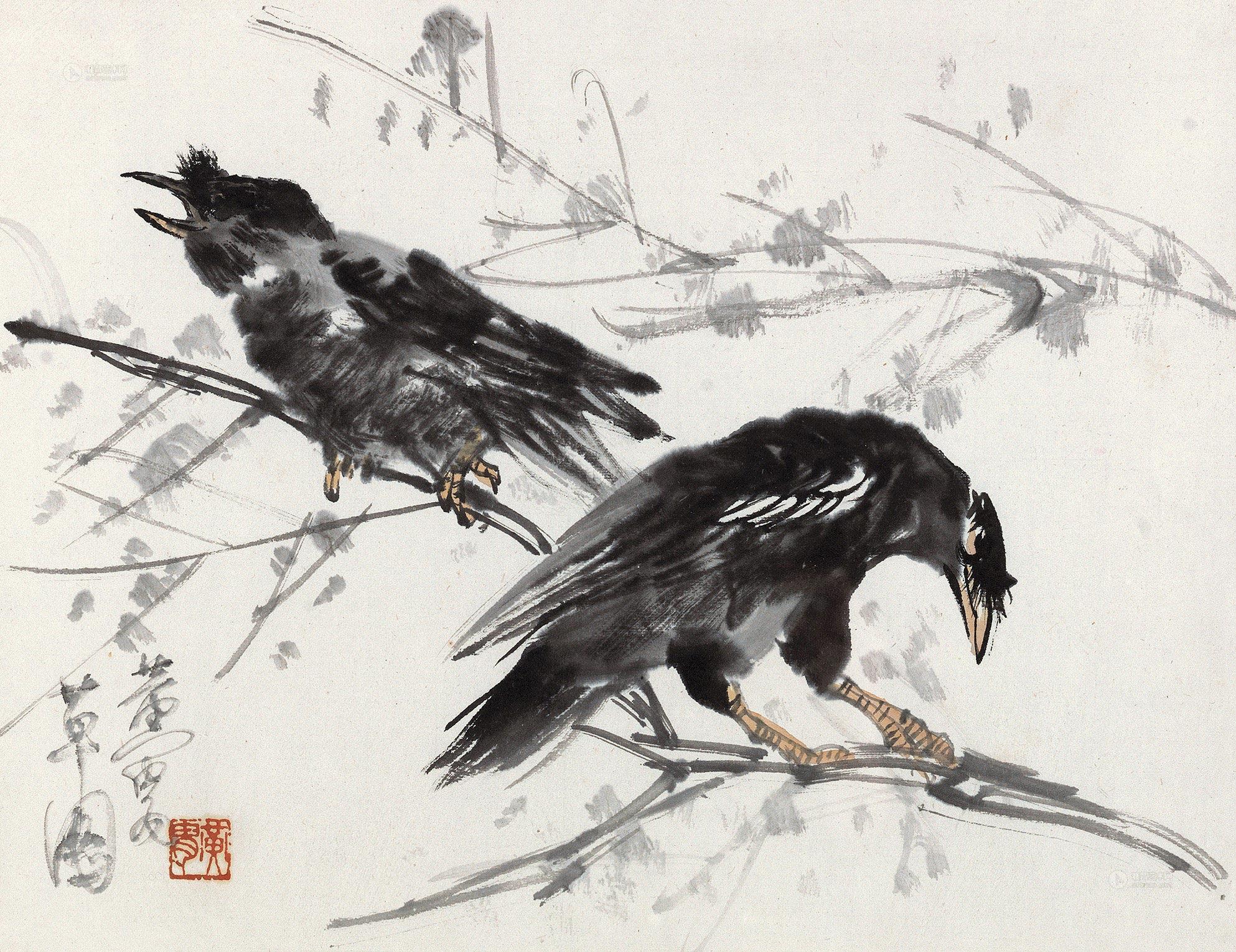*0408 八哥 镜框 设色纸本