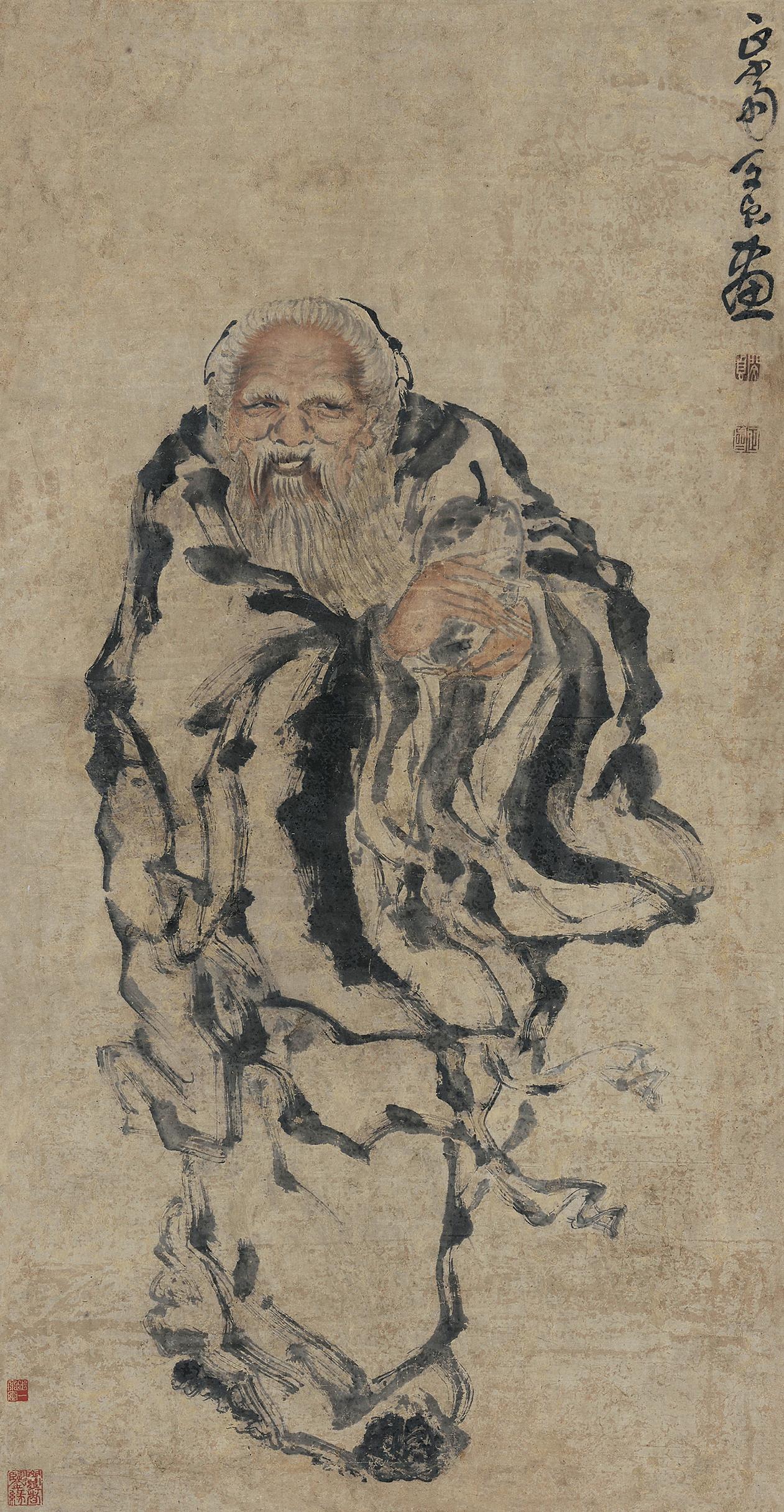 5765 东方朔偷桃图 立轴 设色纸本