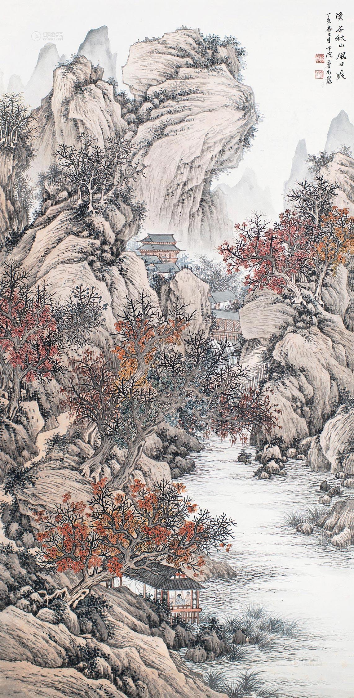 0133 2007年作 溪居秋山风日爽 立轴 设色纸本