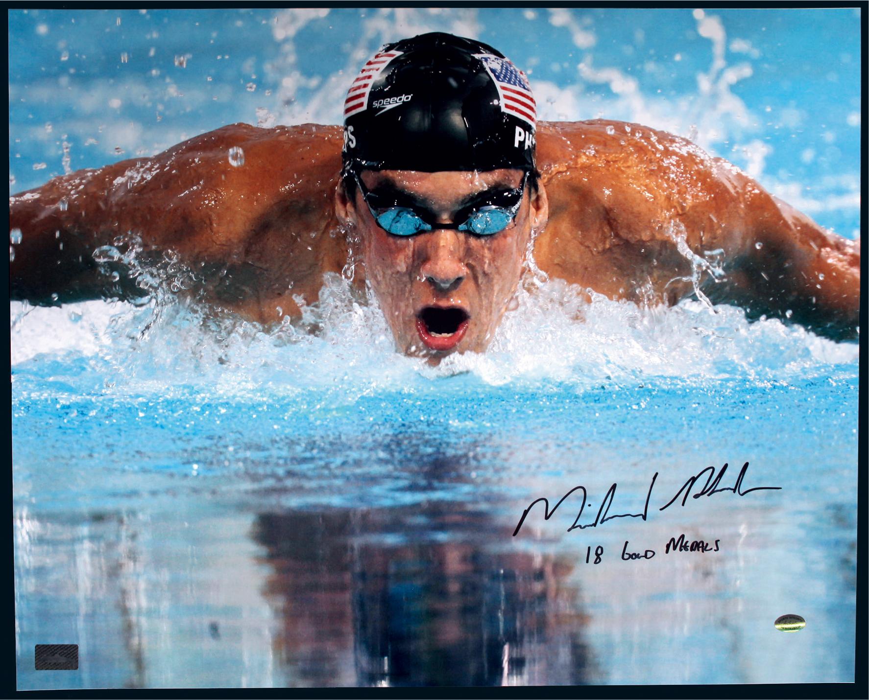11137 泳坛巨星菲尔普斯(michael phelps)亲笔签名大照片,附证书