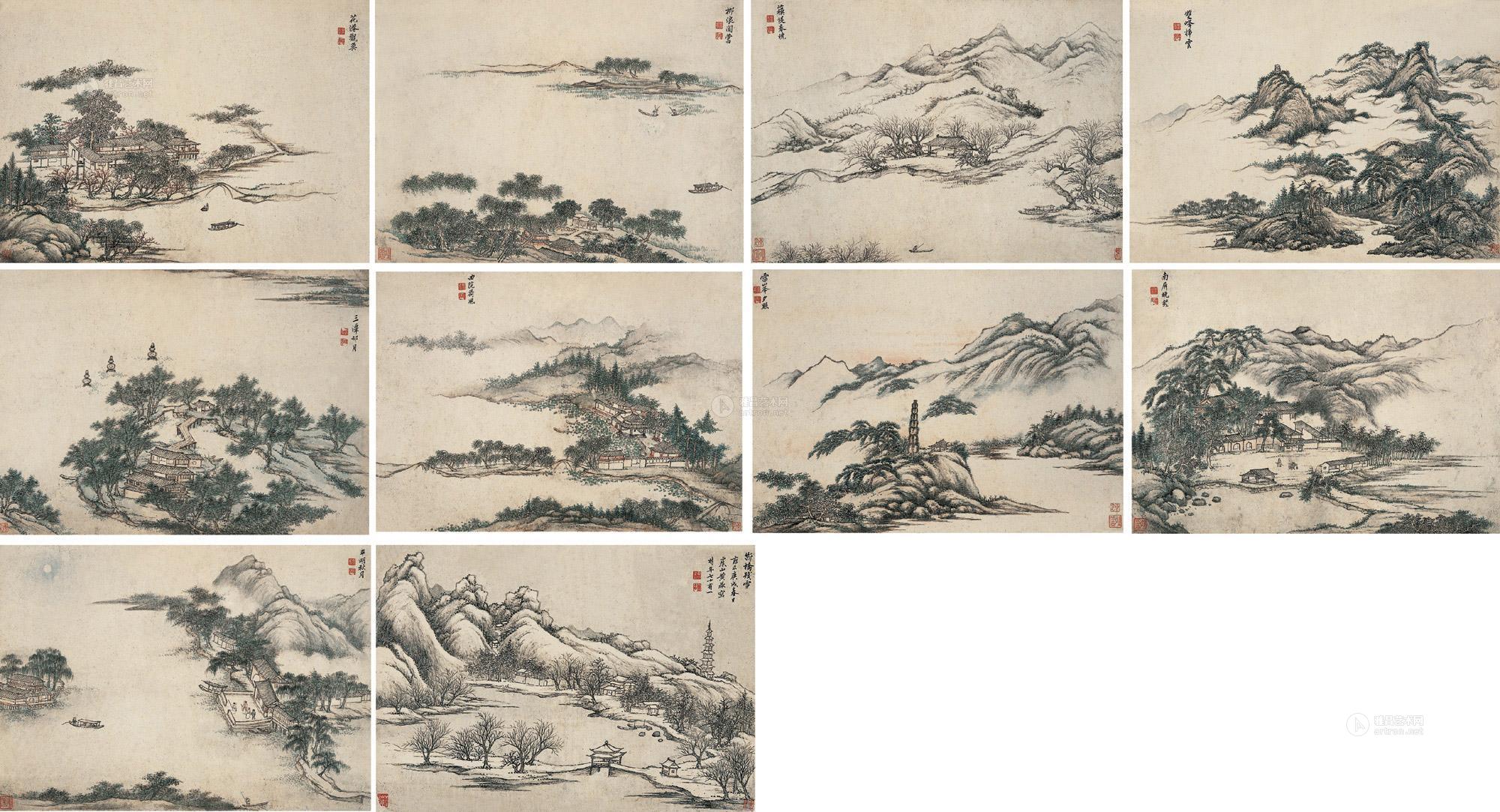 0441 庚戌(1730年)作 西湖十景 册页 (十开) 设色纸本
