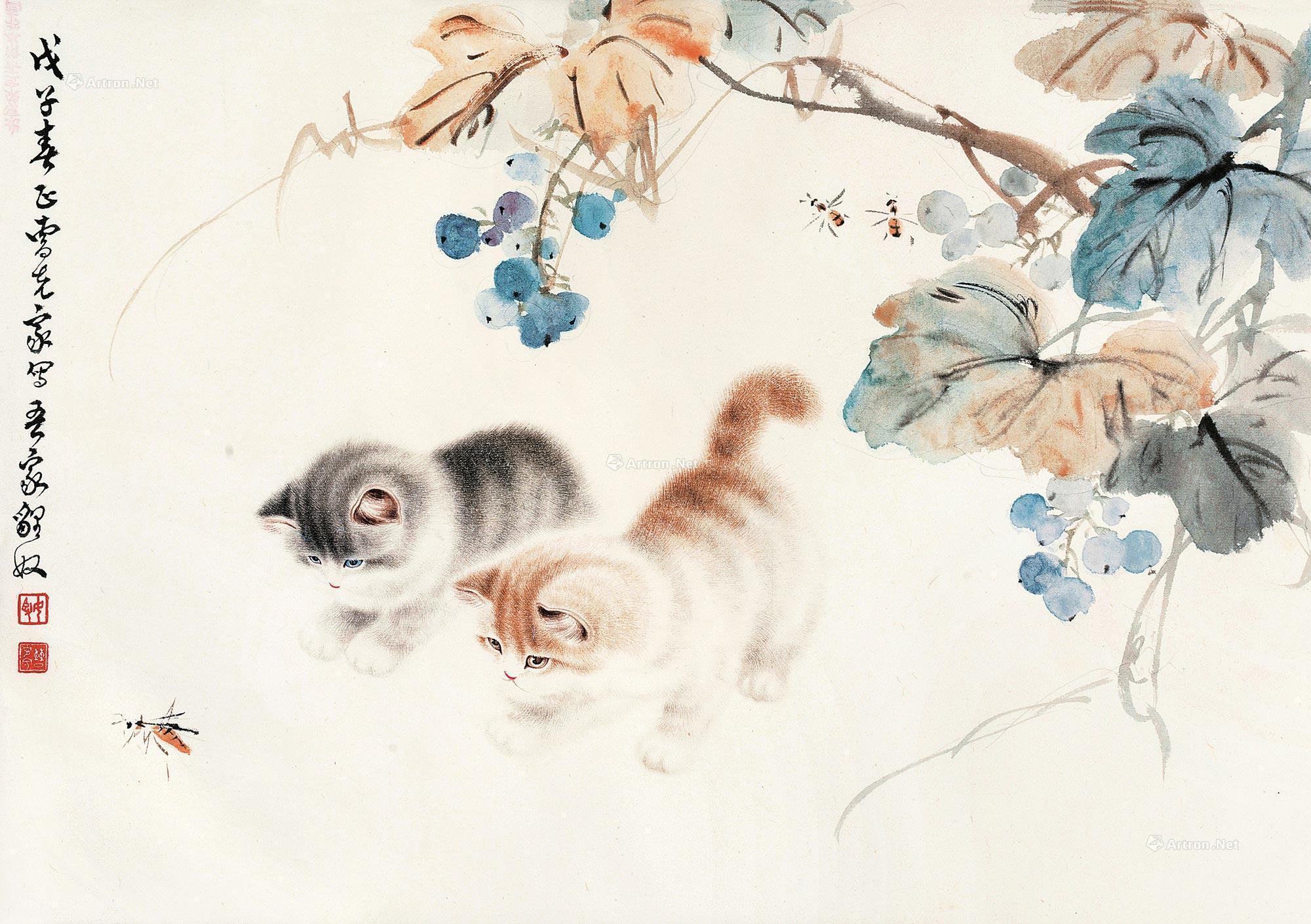 0065 戊子(1948年)作 猫趣 镜心 纸本