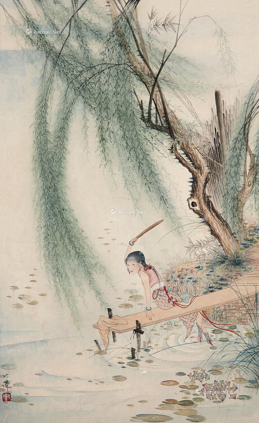 1336 浣溪纱 镜框 设色纸本