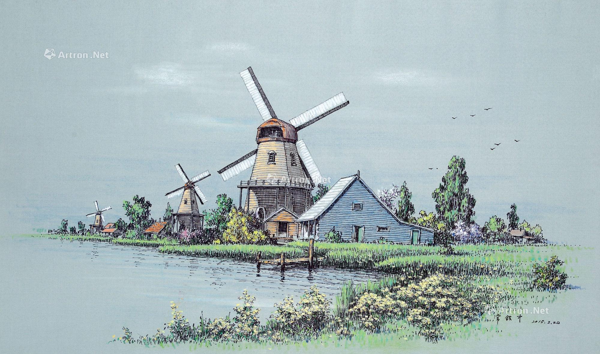 0212 2015年作 欧洲系列之荷兰风车 布面油彩