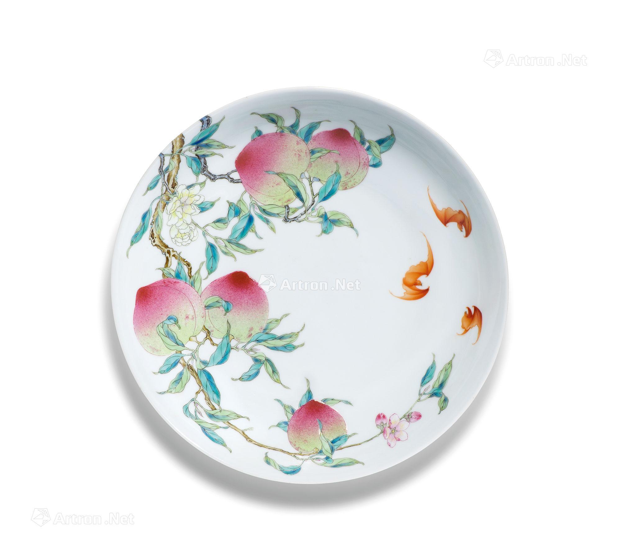 0074 清乾隆 粉彩五福八桃纹过枝盘