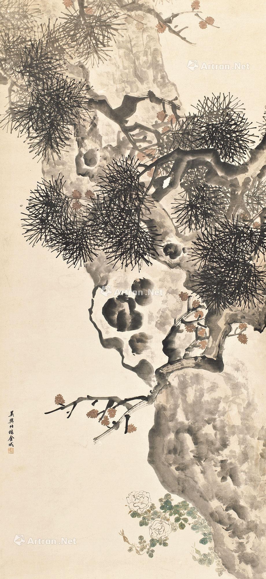 0065 松石图 立轴 纸本