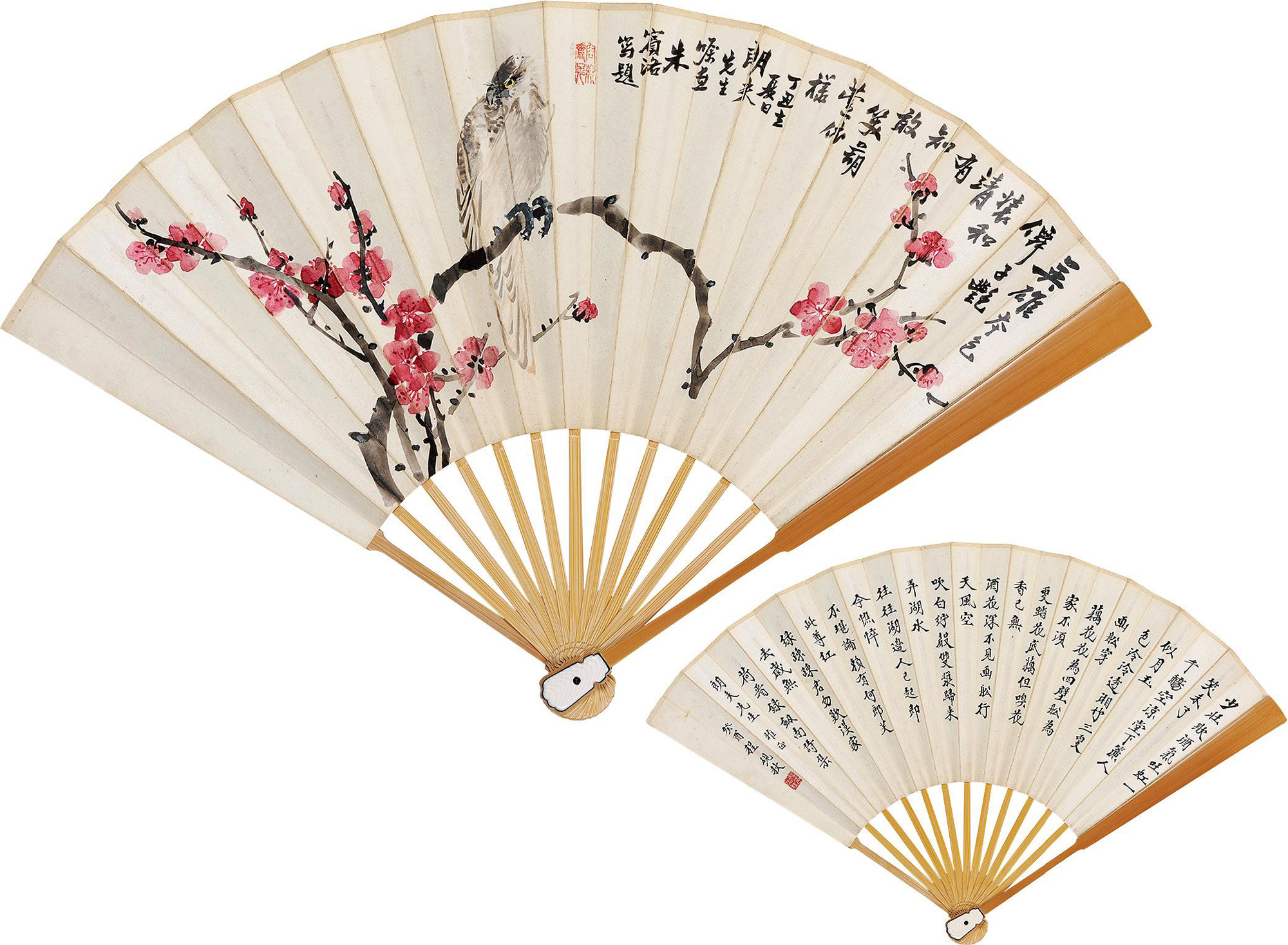 3210 梅花小鸟 成扇 设色纸本