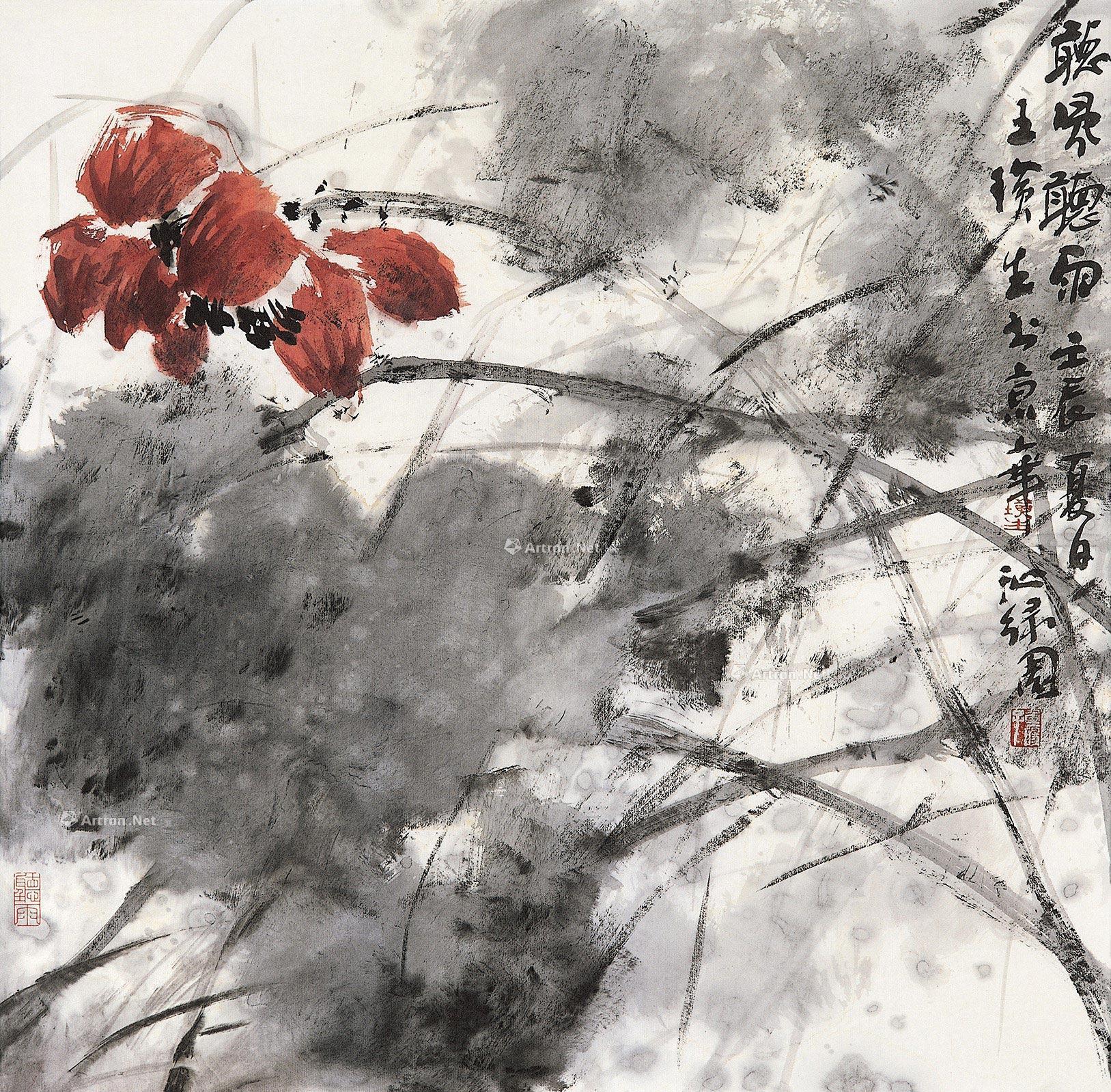 0063 听风听雨图 镜框 设色纸本
