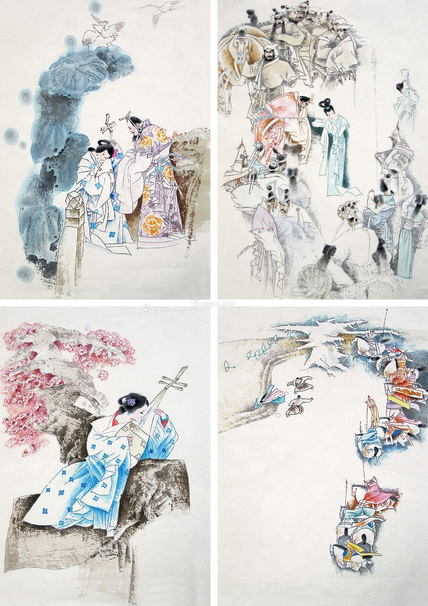 1052 长生殿 (四帧) 纸本 设色