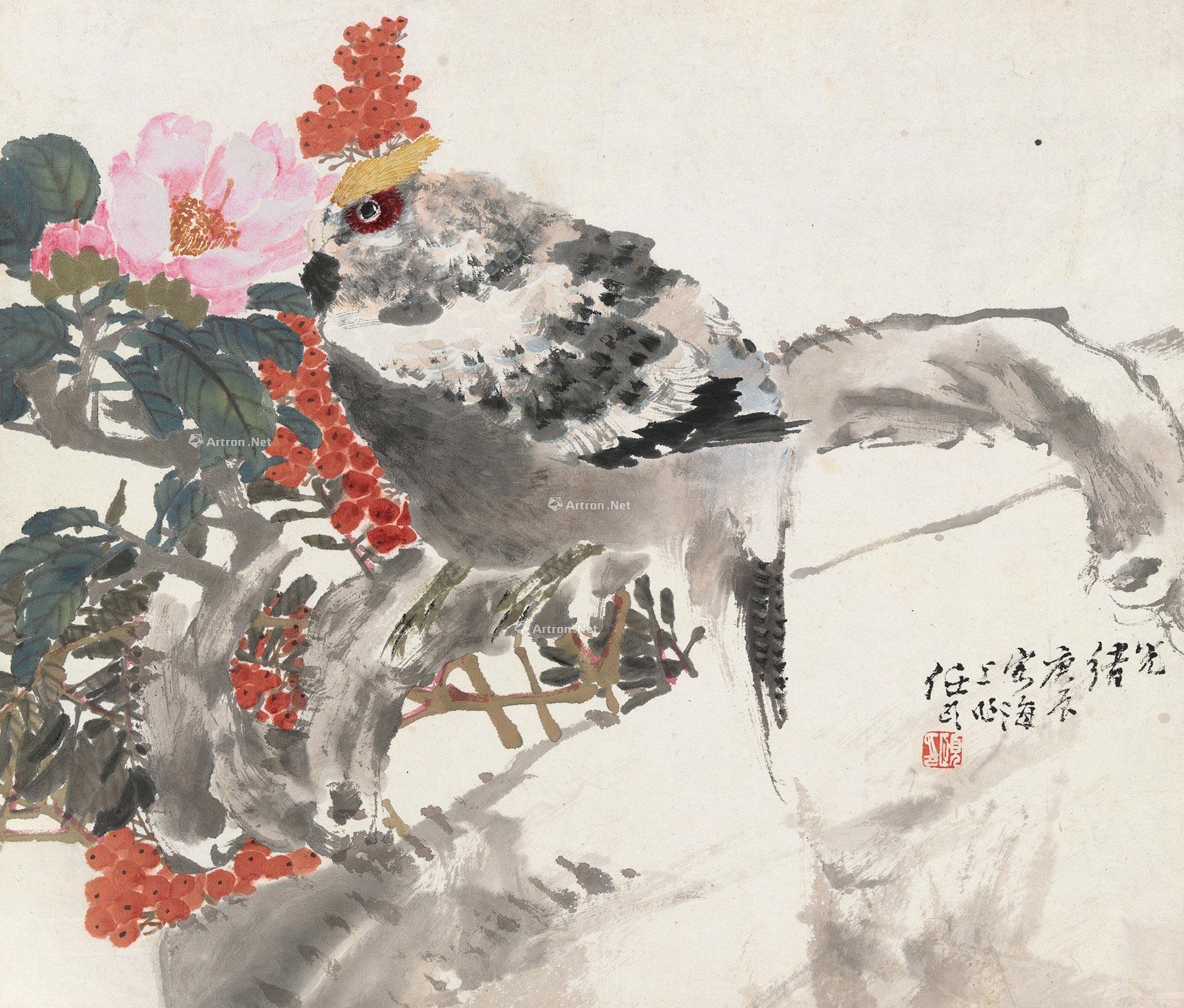 *0695 光绪庚辰(1880年)作 花卉锦鸡 立轴 设色纸本