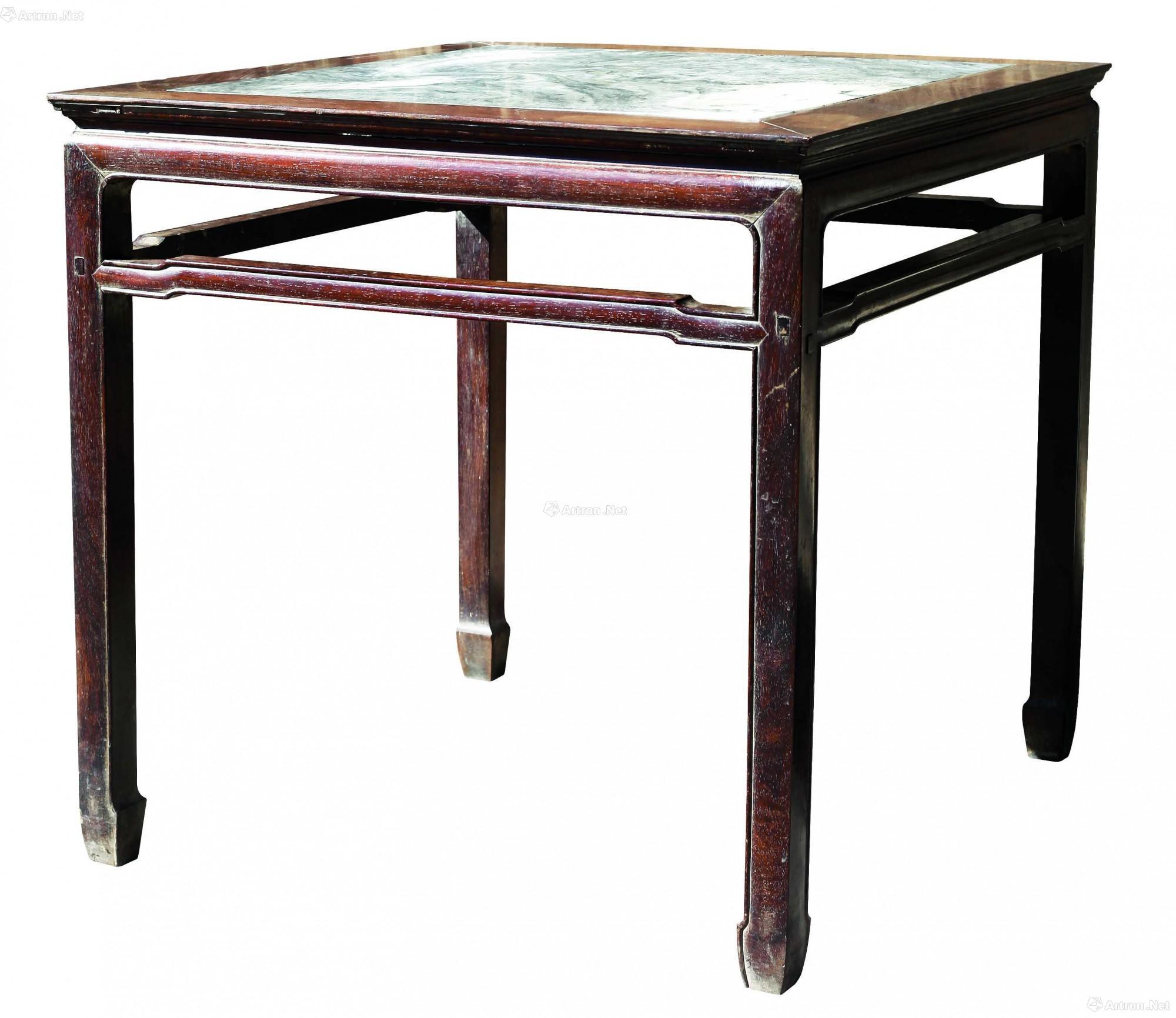 1881 清中期 红木嵌理石面罗锅枨方桌